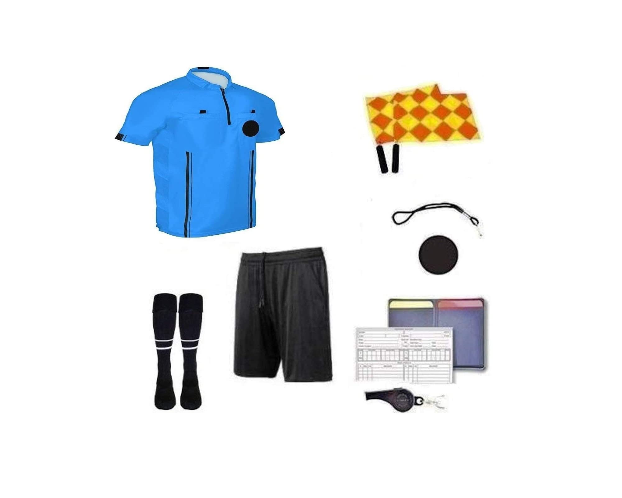9-Piece Soccer Referee Kit - Professional Referee Uniform Set with Shirt, Whistle, Flags & Cards - Perfect for Football Games, Training & Officiating (Adults & Teens)