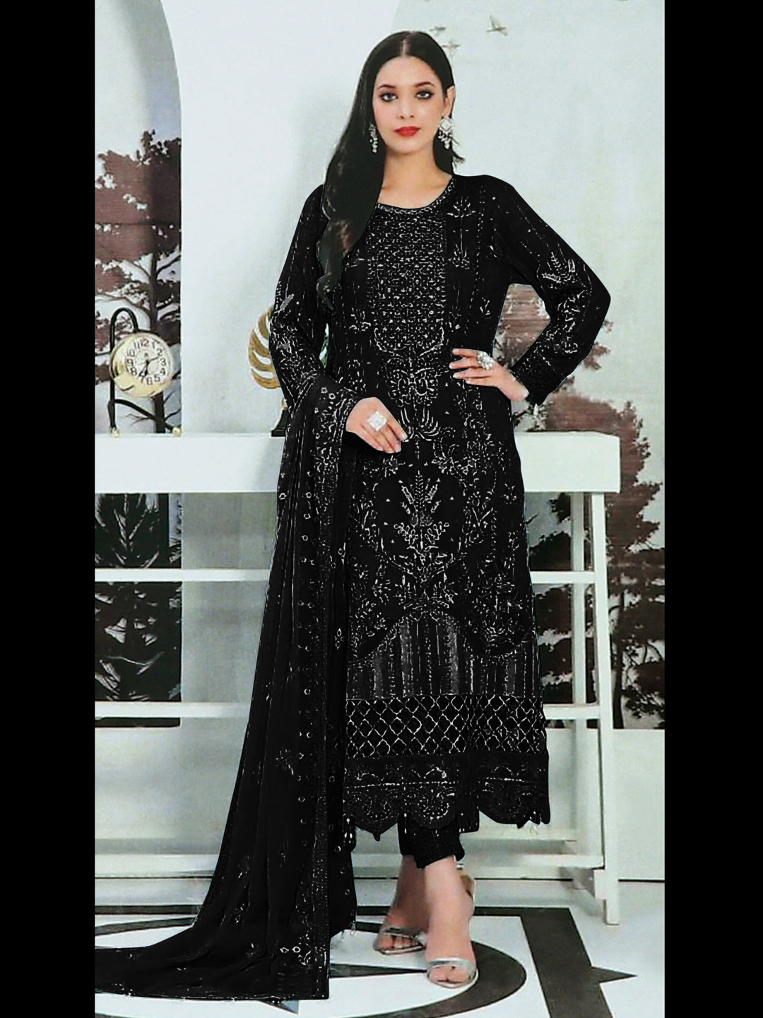 Black Designer Semi-Stitched Pant Suit with Embroidery Work - Stylish Formal Wear for Women | Perfect for Office, Parties & Special Occasions