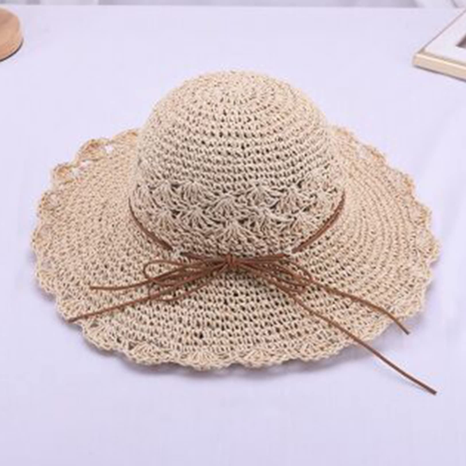 Women's Wide Brim Sun Hat - Foldable Straw Beach Hat for Summer UV Protection - Handmade Crochet Sun Visor with Long Brim - Perfect for Beach Vacations, Poolside Lounging & Outdoor Activities