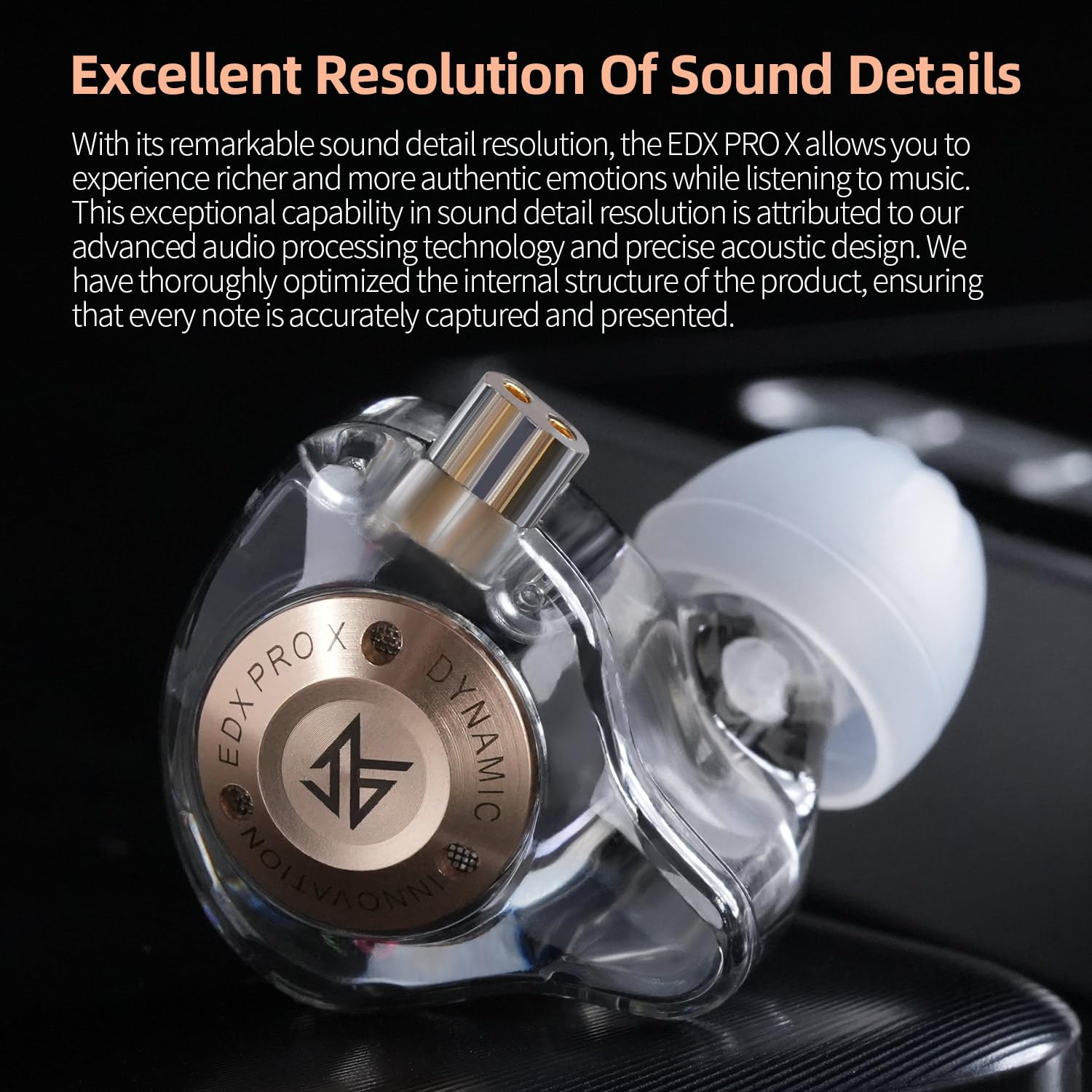 KZ EDX PRO X HiFi In-Ear Monitor Earbuds - High Resolution Sports Earphones with 0.75mm Detachable Cable, Powerful Bass for Audiophiles (Crystal Clear, No Mic) - Perfect for Gym, Running, Music Production & Studio Monitoring