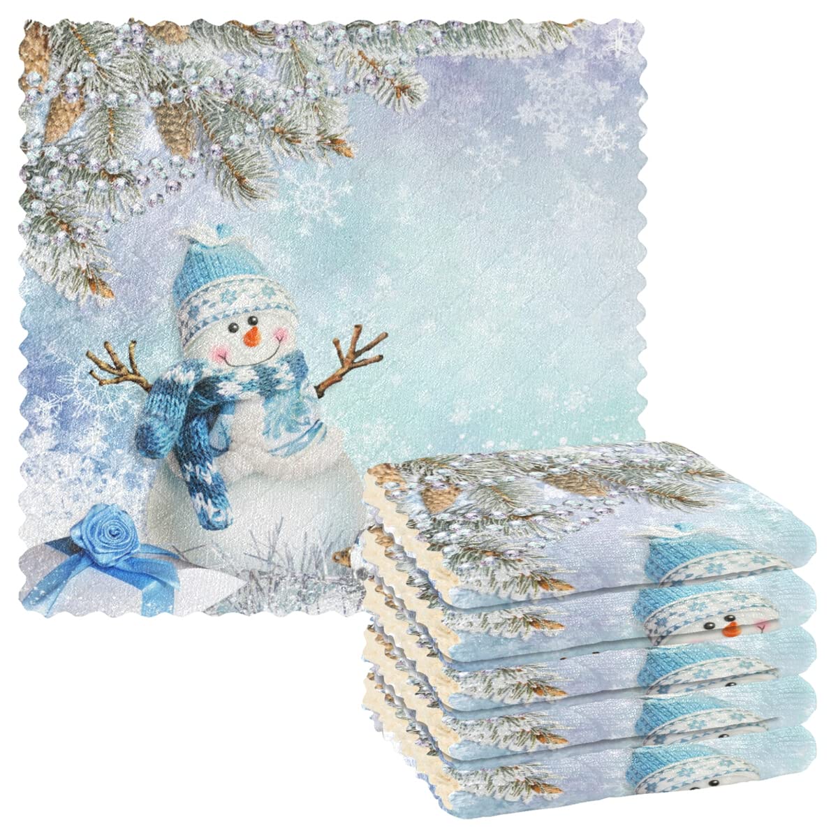 DOMIKING Christmas Snowman Kitchen Towels - Set of 6 Absorbent Reusable Dish Cloths & Hand Towels for Holiday Decor, Dish Drying & Window Cleaning - Festive Kitchen Accessories for Christmas Decorating & Daily Use