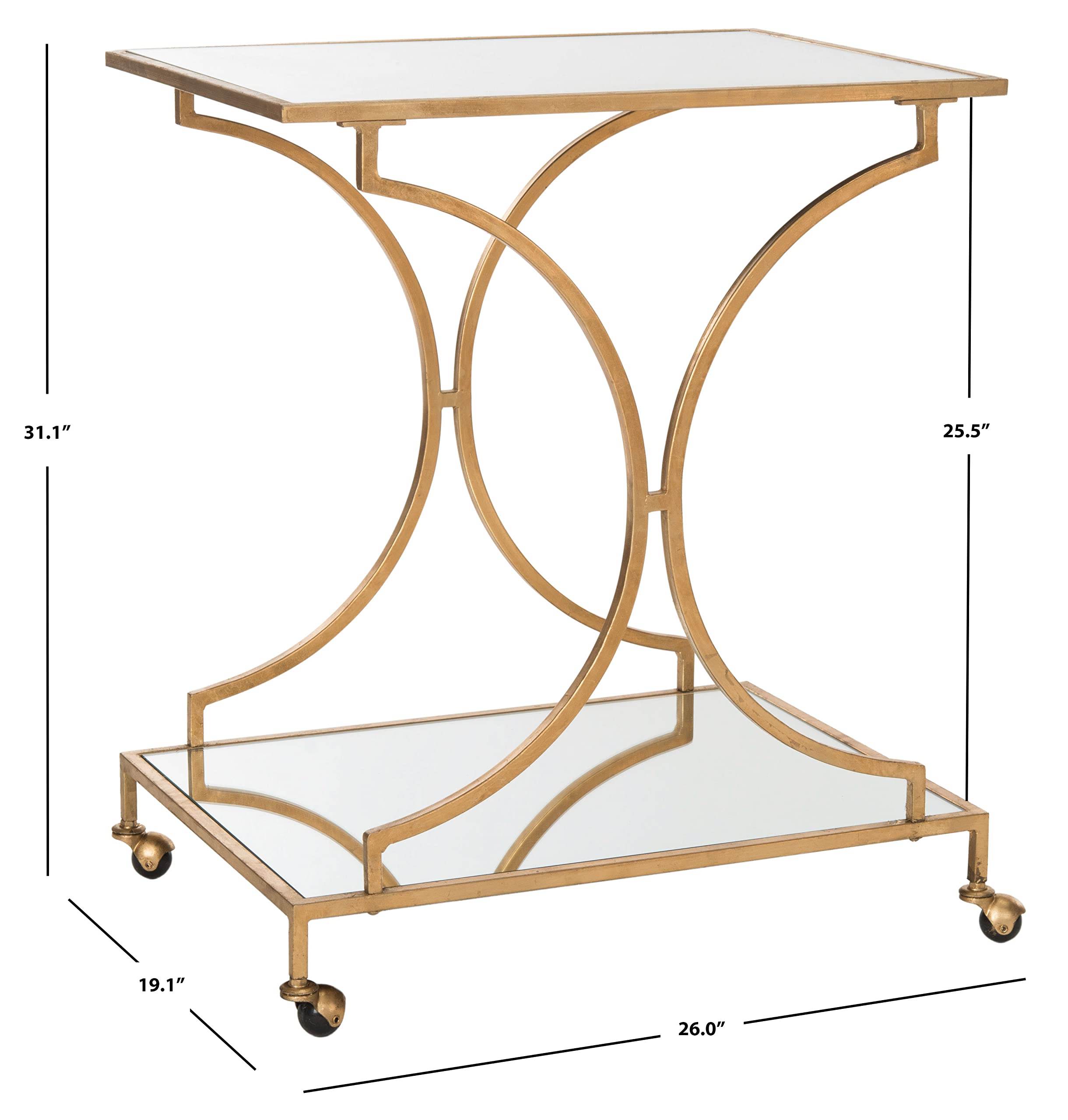 Safavieh Ignatius Silver Bar Cart - Modern Rolling Drink Trolley for Home Bar, Living Room, or Kitchen - Perfect for Cocktail Parties, Entertaining Guests, and Stylish Storage