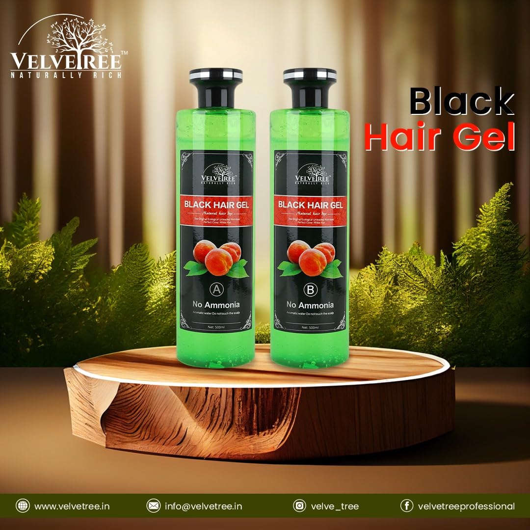 Velvetree Ammonia-Free Black Hair Gel Dye for Men & Women - Natural Black Color (500x2ml) | Perfect for Touch-Ups, Gray Coverage & Styling at Home or Salon