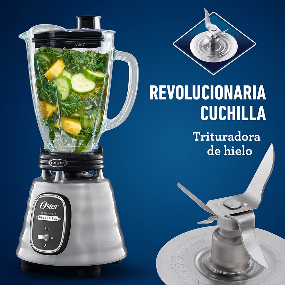 Oster BLSTBESTE013 Classic Blender with Reversible Chrome Glass Jar - Perfect for Smoothies, Shakes & Kitchen Blending