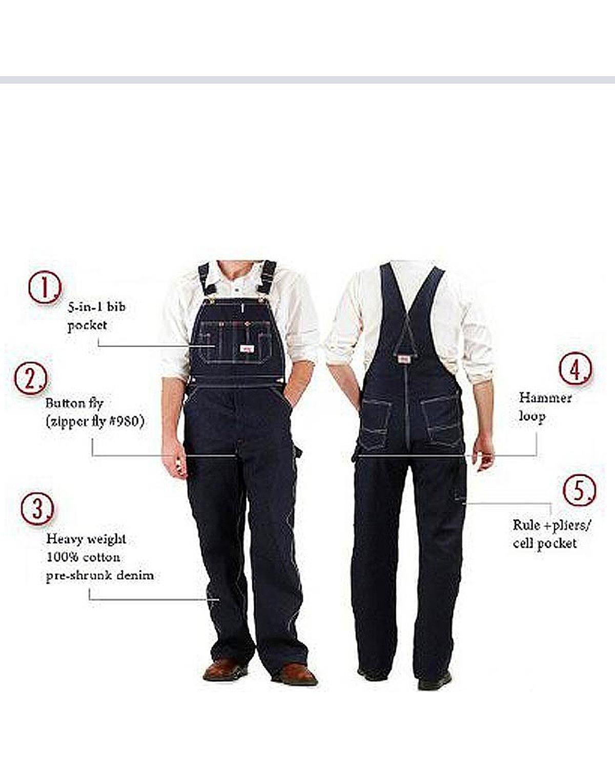 Round House Men's Classic Overalls - Durable Denim Bib Overalls for Work, Farming & Outdoor Activities - Comfortable Fit for Carpenters, Mechanics & DIY Projects