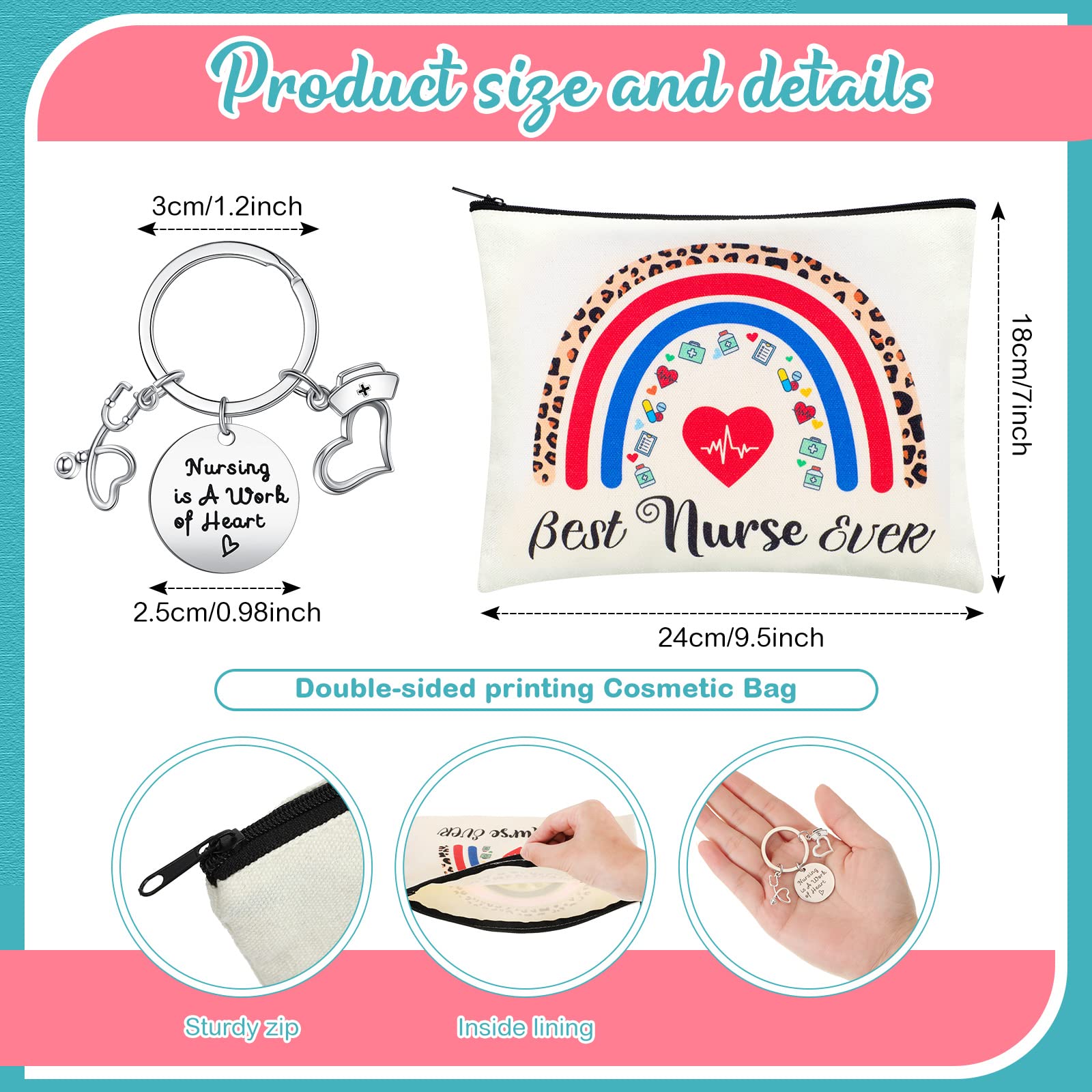 12 Pcs Nurse Gift Set for Women - 6 Makeup Bags & 6 Keychains, Nurse Week Appreciation Gifts, Cosmetic Zipper Pouch & Work Accessories for Medical Practitioners, Birthday Gift Idea (Heart Design) - Perfect for Nurse Appreciation Week, Graduation Gifts & Healthcare Worker Thank You Presents