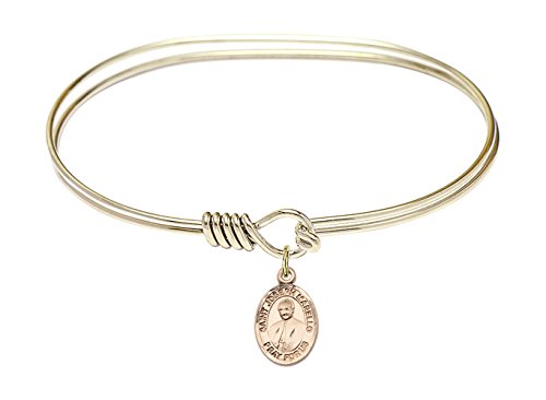 F A Dumont 7 Inch Oval Eye Hook Bangle Bracelet with St. Joseph Marello Charm - Elegant Religious Jewelry for Women, Perfect for Church, Weddings & Daily Wear