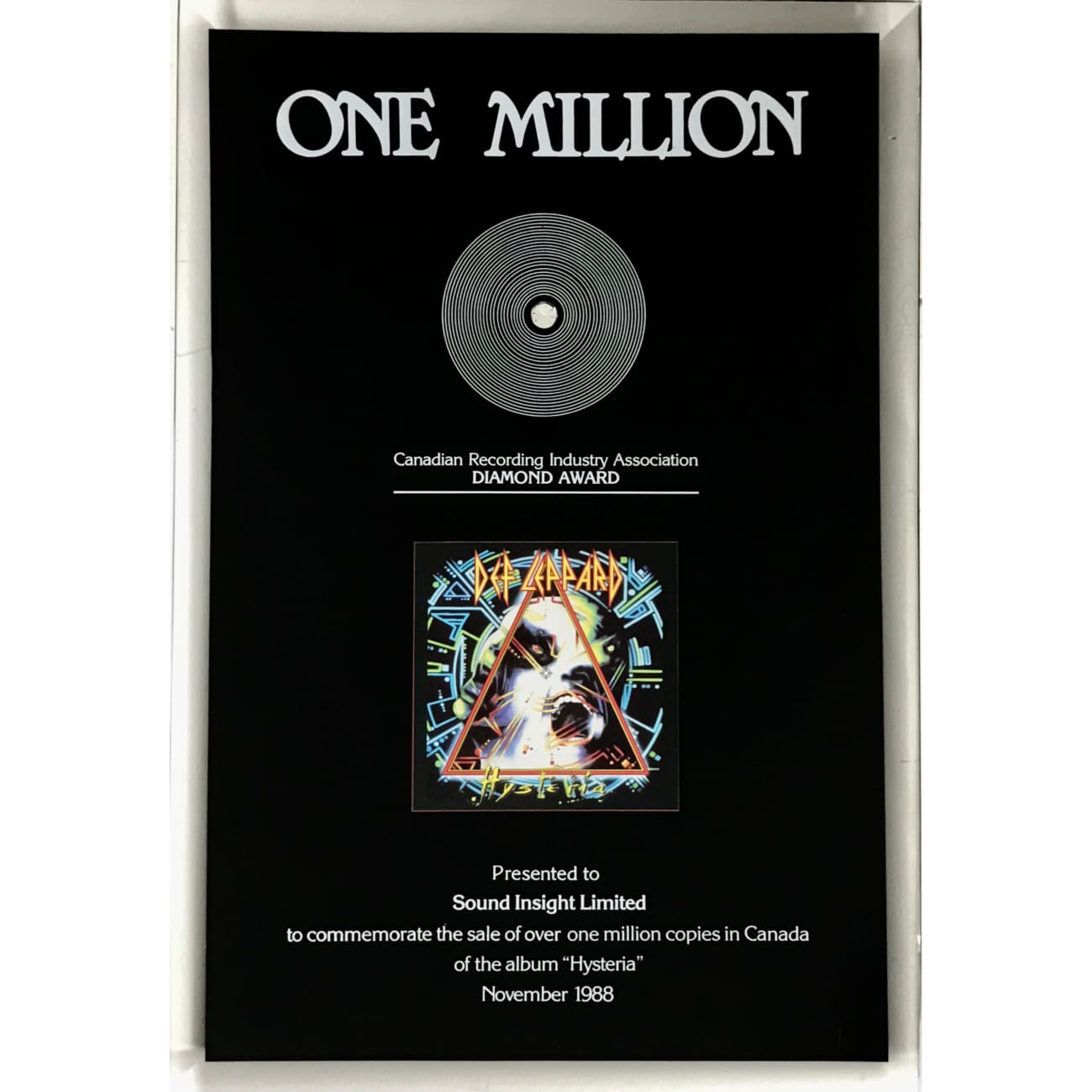 Def Leppard Hysteria CRIA Diamond Award - Rare Vinyl Record for Collectors & Music Lovers - Perfect for Home Decor, Music Rooms & Vintage Collections