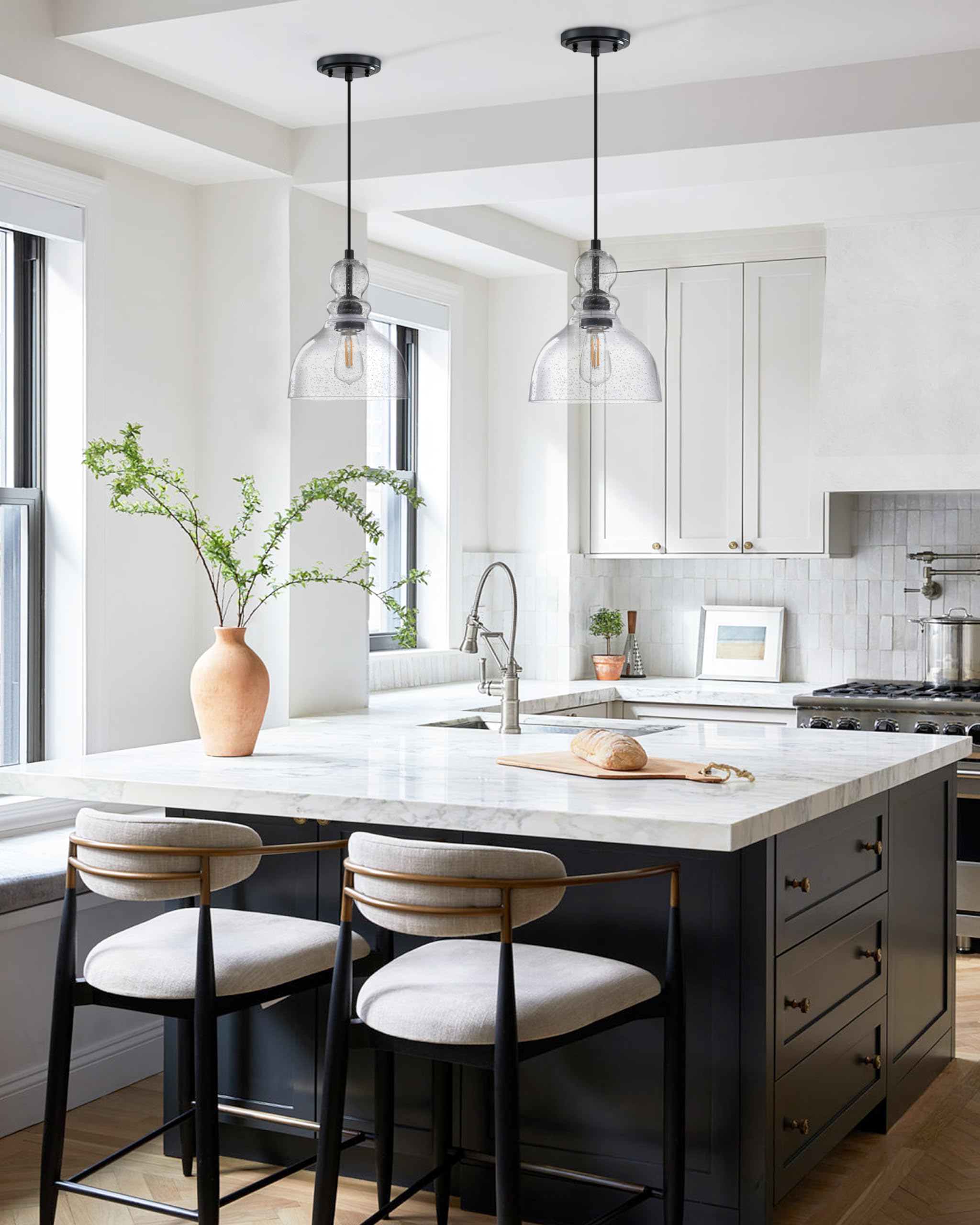 2 Pack Black Modern Farmhouse Pendant Lights - 8