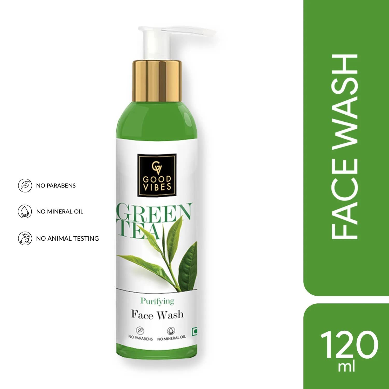 Good Vibes Green Tea Purifying Face Wash 120ml - Acne Prevention, Deep Cleansing & Dirt Removal with Natural Antioxidants - Paraben & Mineral Oil Free for All Skin Types - Perfect for Daily Skincare Routine & Acne-Prone Skin