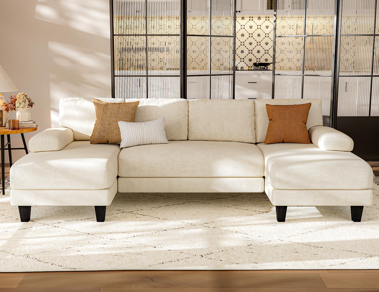 Txtin's 111 Inch U-Shaped Sectional Sofa with Double Chaise - Modular Living Room Couch in Warm White for Apartments & Homes | Perfect for Family Gatherings, Movie Nights & Lounge Relaxation