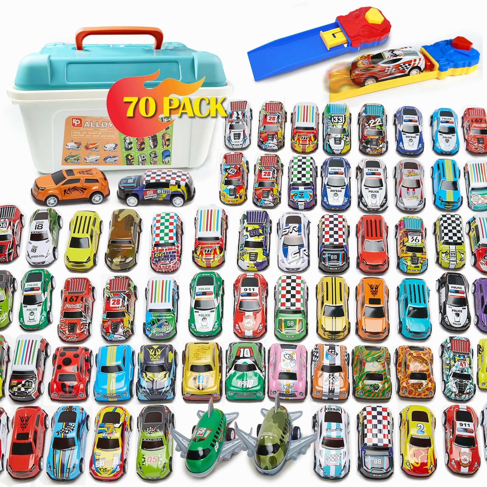 70 PCS Pull Back Toy Cars Set - Mini Race Cars with Launcher & Play Map - Bulk Small Vehicle Toys for Kids Birthday Party Favors, Carnival Prizes, Pinata Fillers - Fun Educational Toys for Boys Girls Age 3+ (70 Pack) - Perfect for Indoor Racing Games & STEM Learning Activities