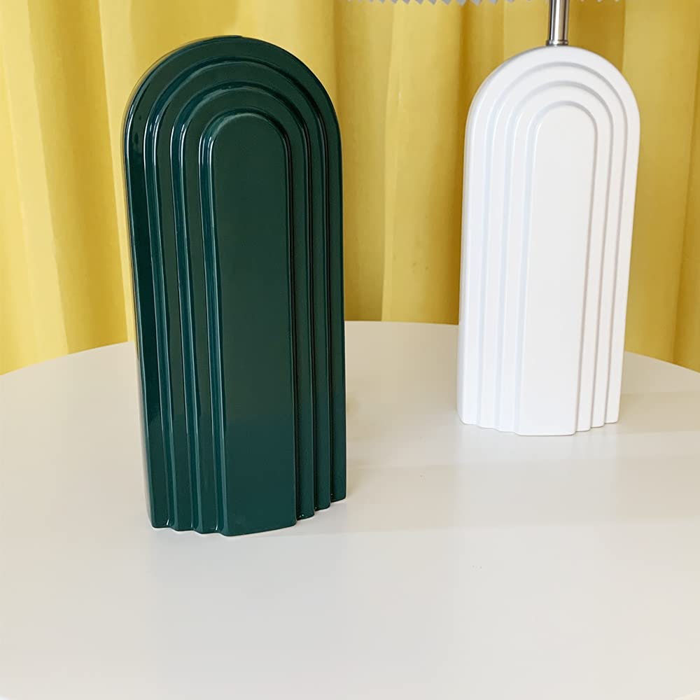 Modern Ceramic Table Lamp with TC Fabric Lampshade - Retro Style Bedside Lamp for Living Room, Bedroom & Study - White (Perfect for Reading, Decor & Ambient Lighting)