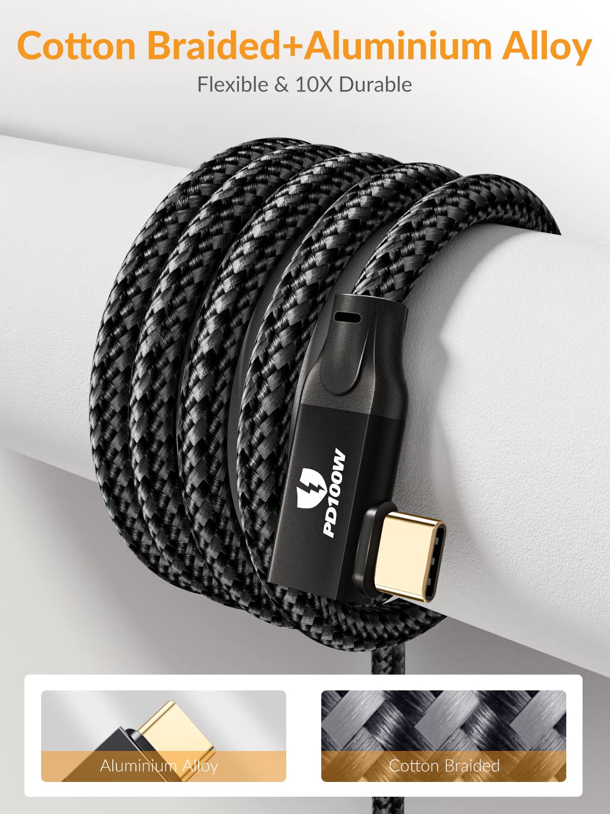 IDSONIX SMART INTERACTIVE USB C to USB C Cable 6.6ft Right Angle - 20Gbps High Speed, 100W PD Fast Charging, 4K 60Hz Video Output - Compatible with MacBook Pro, iPad Pro, Samsung Galaxy - Perfect for Home Office, Gaming & Travel Charging