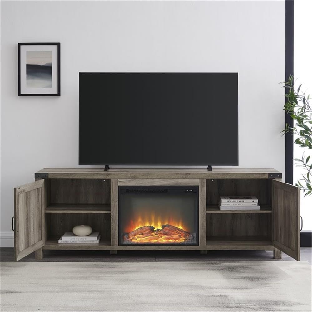 Walker Edison Sayer Modern Farmhouse Barn Door TV Stand for 70-80 Inch TVs, Grey Wash - Perfect for Living Room, Bedroom & Home Theater Entertainment Centers