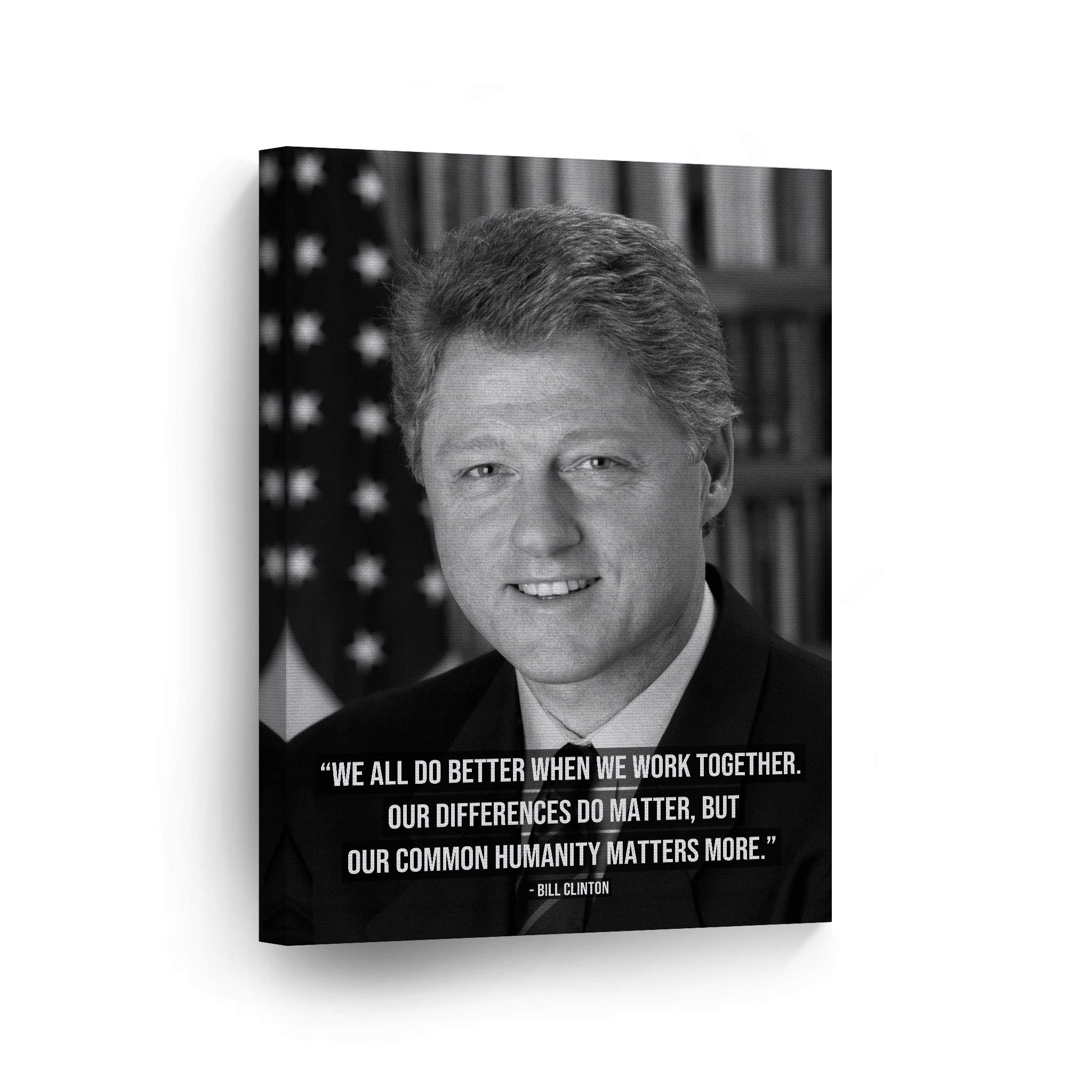 William J. Clinton Portrait Canvas Wall Art - 42nd US President Motivational Quote Print (40x30 inches) - Perfect for Office Decor, Living Room & History Enthusiasts | Inspirational American History Gift