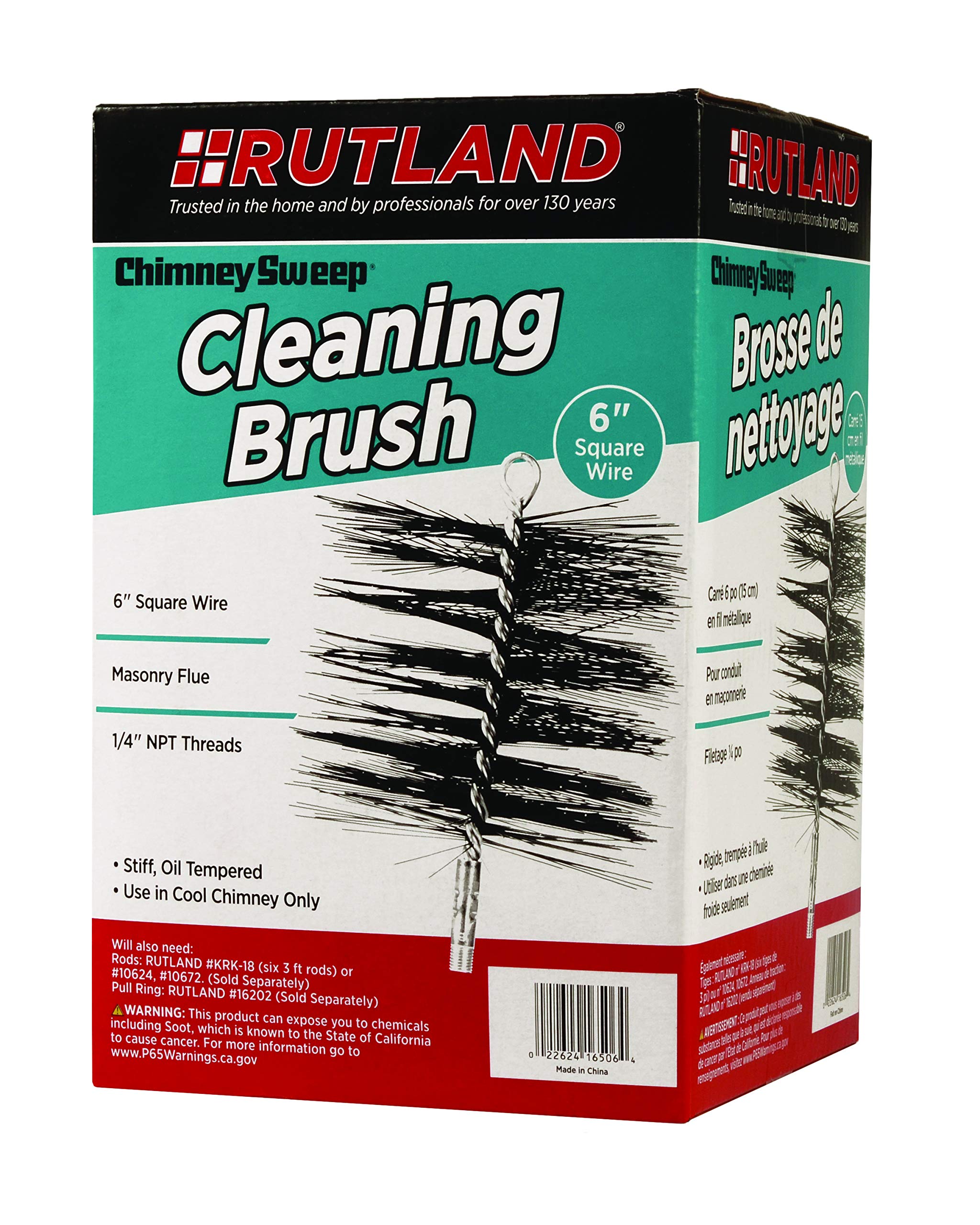 Rutland Products 16506 6-Inch Square Chimney Cleaning Brush - Heavy Duty Fireplace Soot Remover for Wood Stove & Fireplace Maintenance - Perfect for Homeowners & Professional Chimney Sweeps