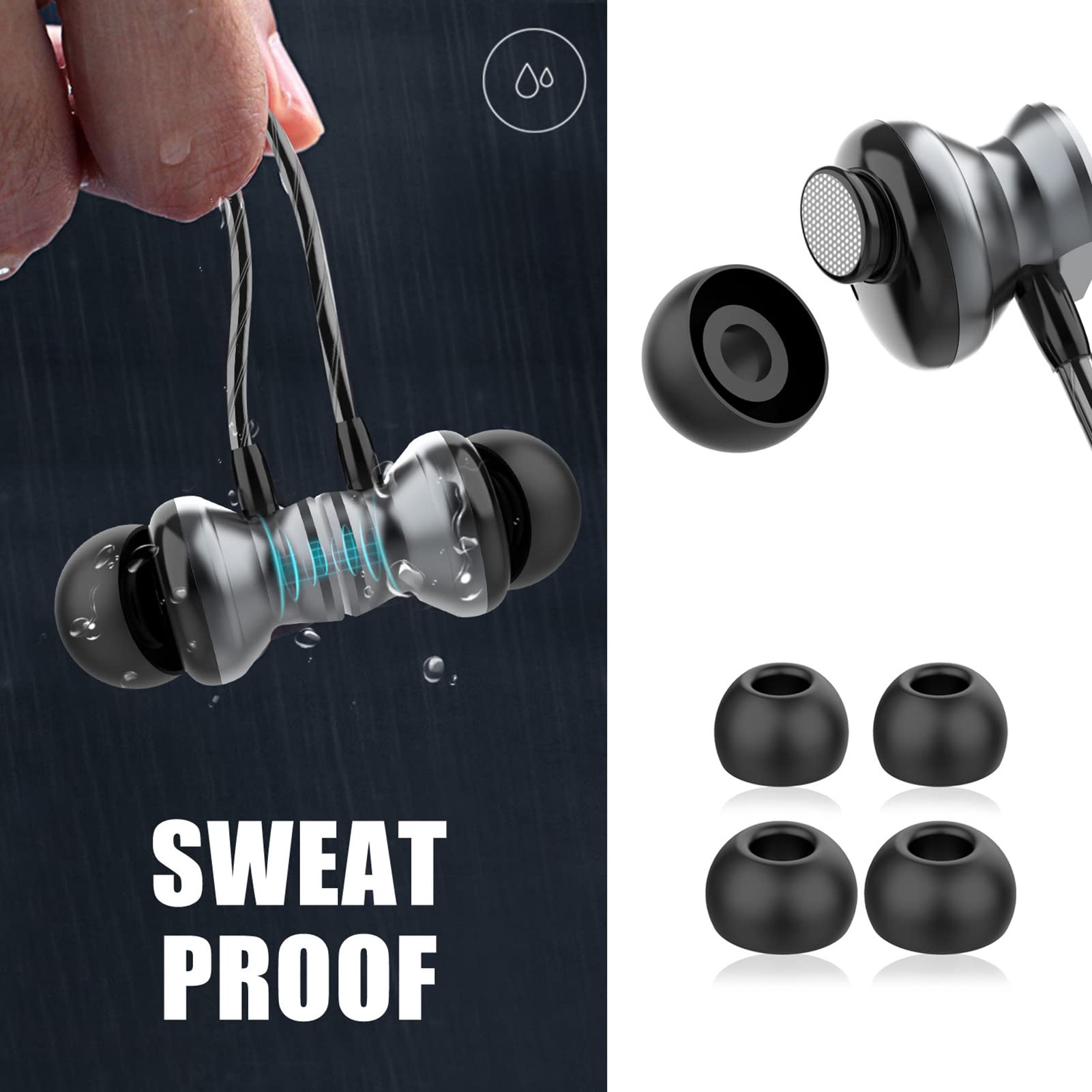 HOISTAC Wired Earbuds with Microphone, Magnetic Sport In-Ear Headphones, Noise Isolation, HD Sound & Powerful Bass, Compatible with Huawei/Samsung/Xiaomi/OPPO (2 Pack) - Perfect for Running, Gym & Commuting