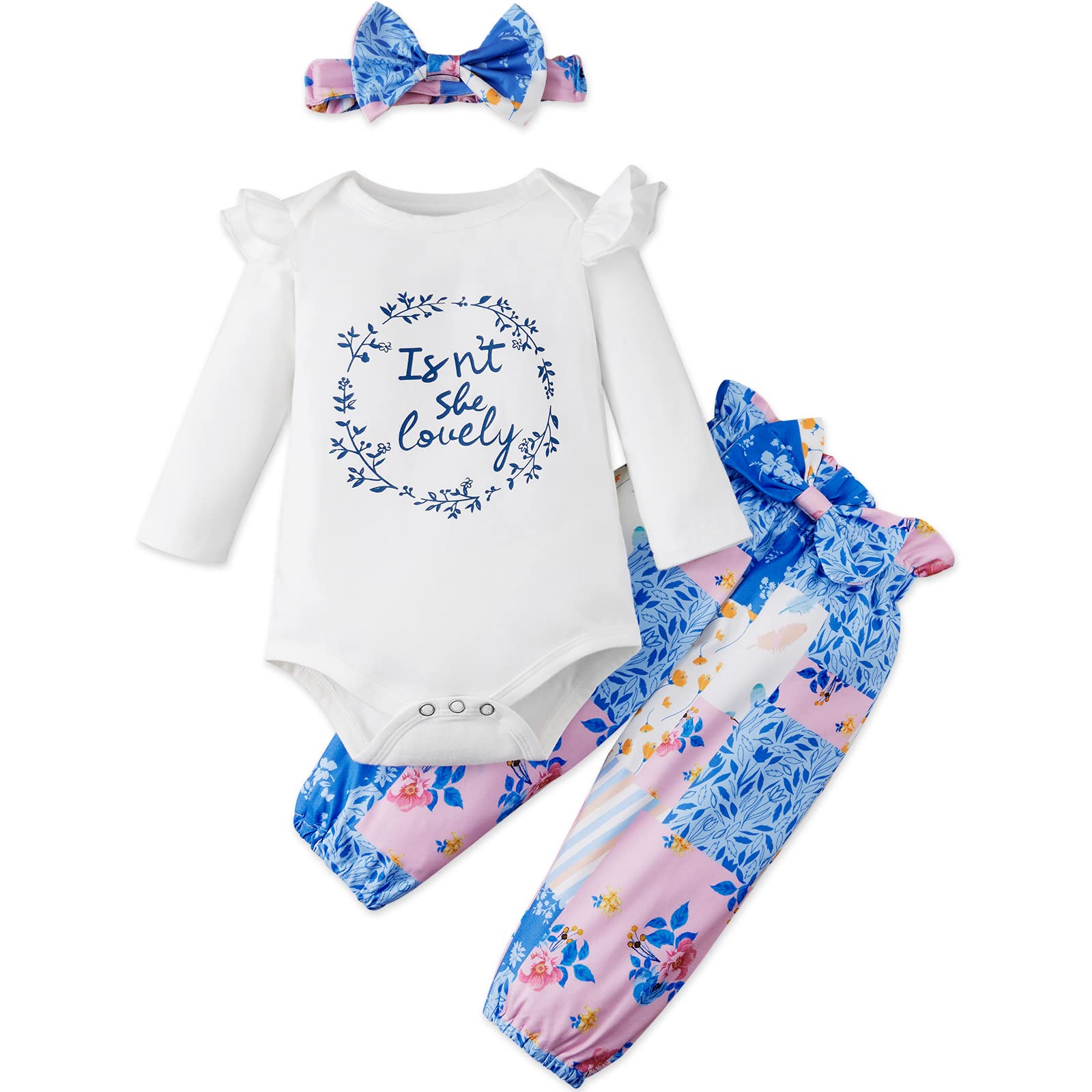 Newborn Baby Girl Clothes Set - Floral Romper & Pants Outfit with Headband 0-12 Months | Soft Cotton Infant Outfits for Photography, Birthday & Daily Wear