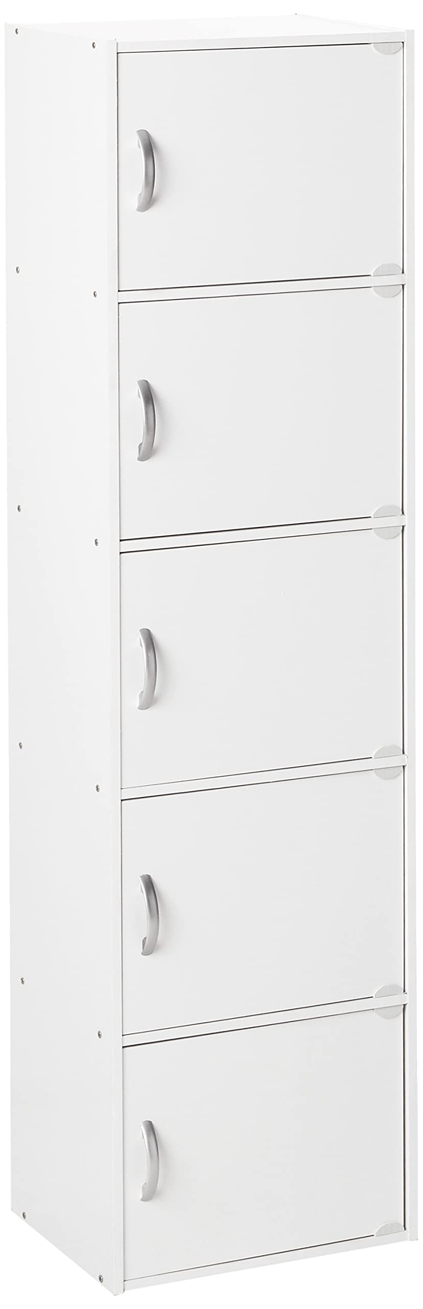 HODEDAH 5-Door White Bookcase - Modern Storage Cabinet for Home Office, Living Room & Bedroom Organization