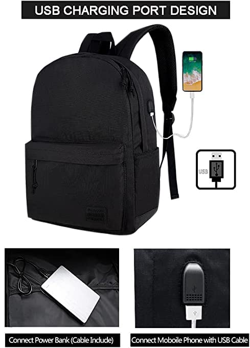 SUPACOOL Lightweight School Backpack with Pencil Pouch - Durable Bookbag for Boys & Girls (Black) - Perfect for School, Travel & Daily Use