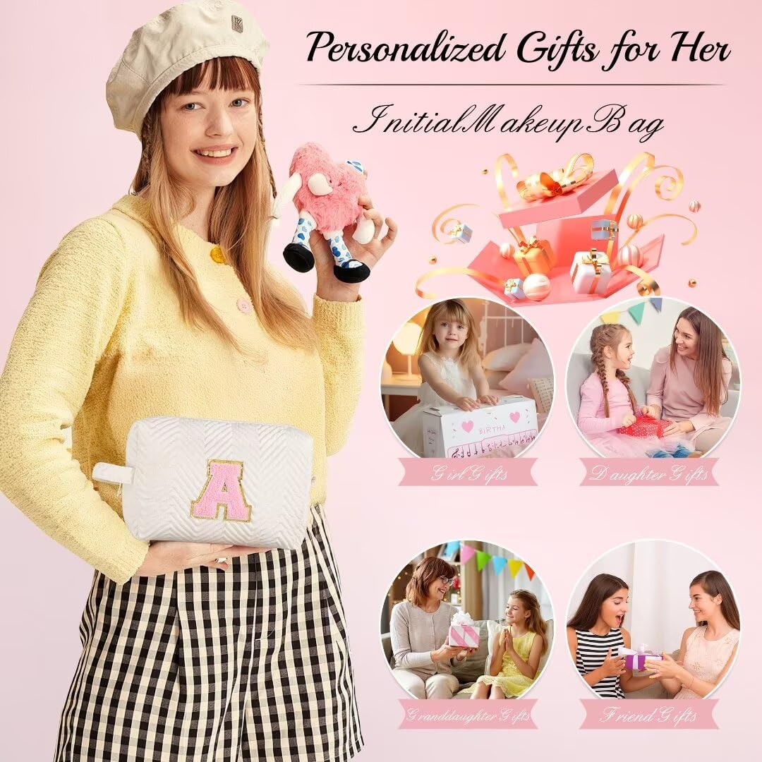 Personalized Initial Makeup Bag for Women & Girls - Cute Cosmetic Pouch Christmas Birthday Gift for Daughter, Sister, Mom & Friend - Great for Travel, School & Daily Makeup Storage