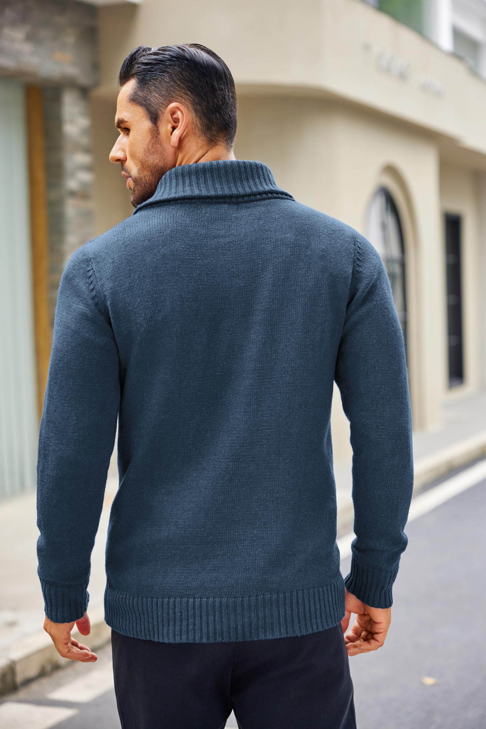 COOFANDY Men's Shawl Collar Sweater - V-Neck Cable Knit Pullover for Relaxed Fit | Casual Winter Wear & Office Outfits