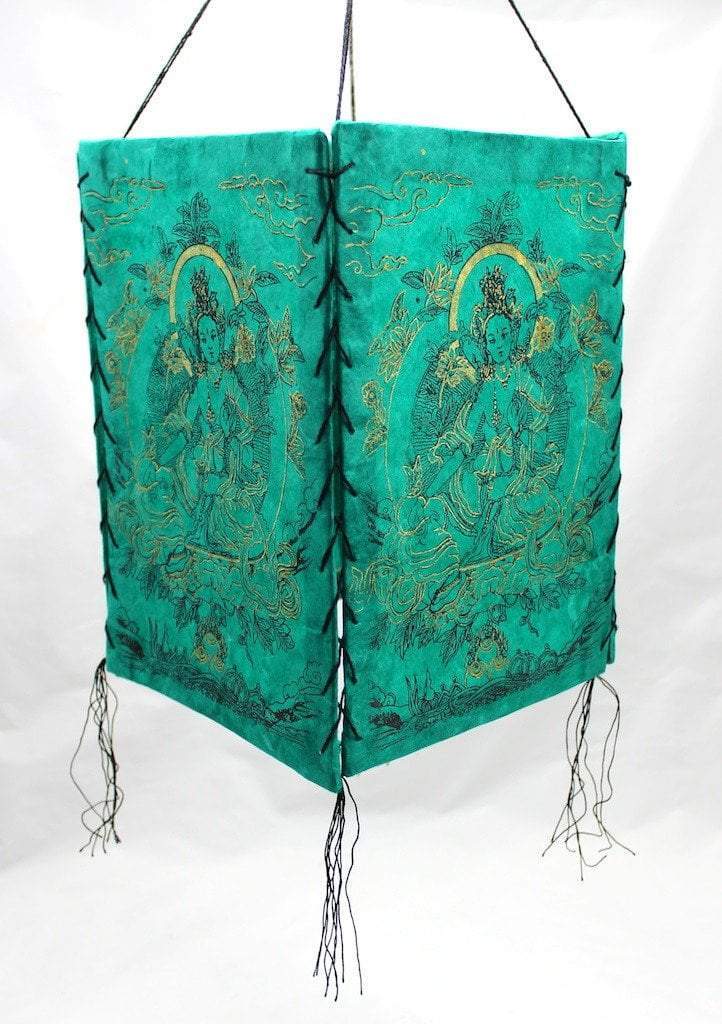 Handmade Green Tara Lokta Paper Lantern - Eco-Friendly Nepali Decorative Light for Meditation Room, Yoga Studio & Home Decor