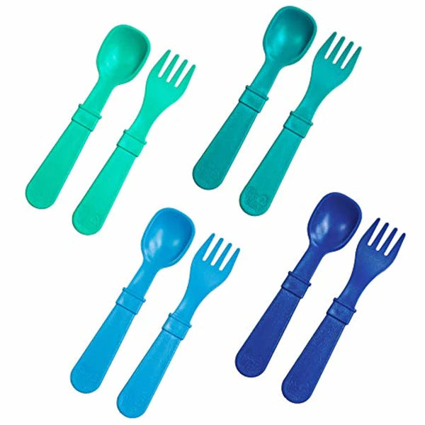 Reusable Eco-Friendly Silicone Baby Utensils Set - 8 Pack for Toddlers & Kids - BPA-Free, Soft Grip Spoons & Forks - Perfect for Baby-Led Weaning, Travel & Daycare Use