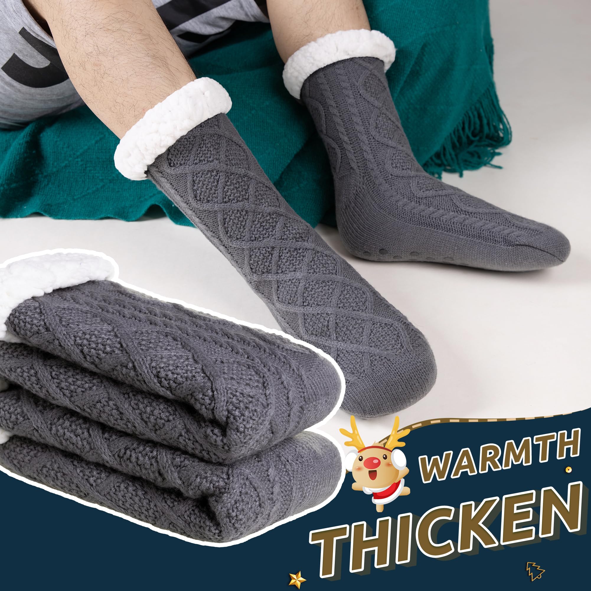 Men's Fleece Lined Extra Thick Winter Slipper Socks - Cozy Non-Slip Fuzzy Home & Sleeping Socks for Indoor Comfort & Warmth