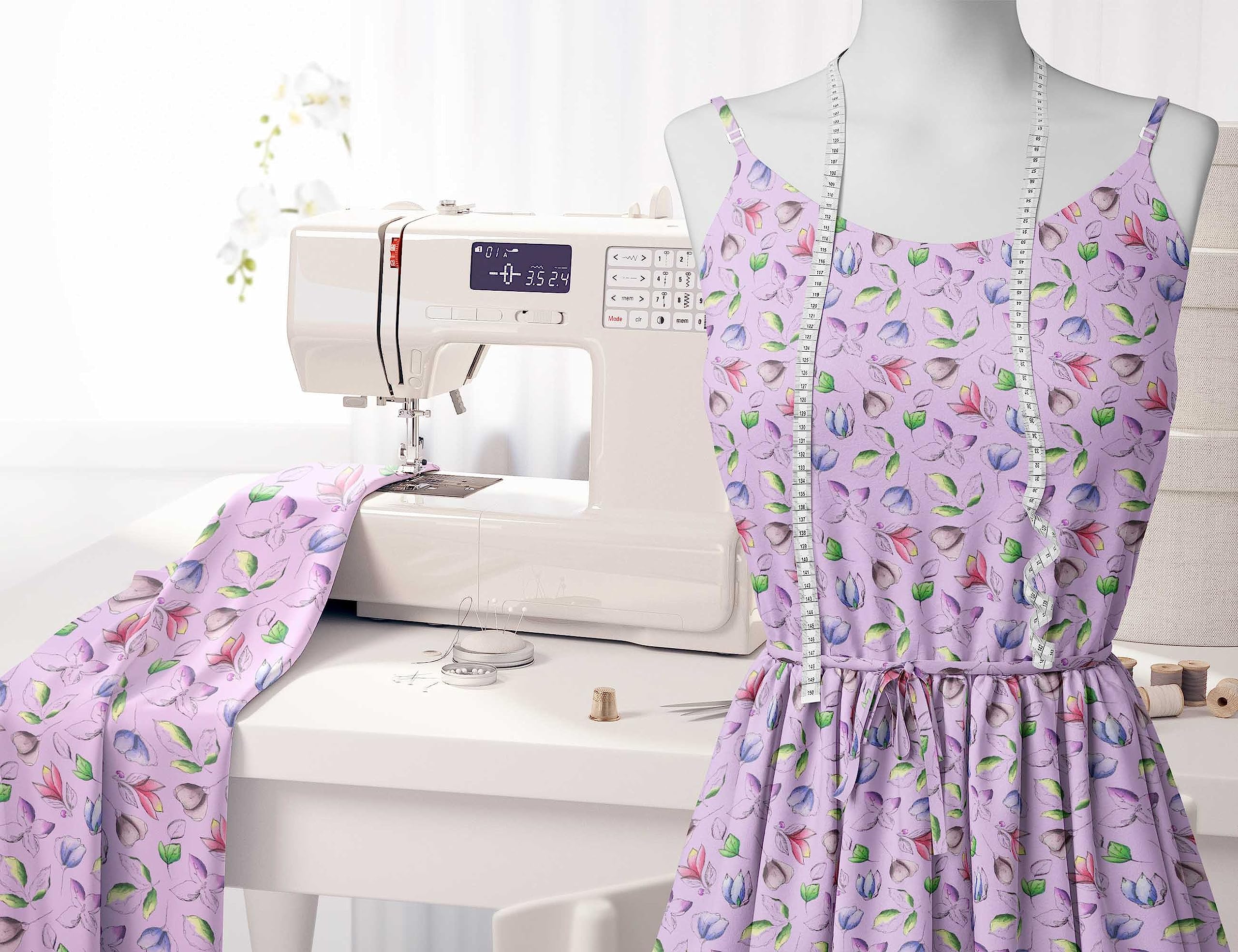 Soimoi Moss Georgette Purple Fabric by The Yard - 42 Inch Wide Printed Fabric with Artistic Leaf & Floral Design for Dresses, Curtains, DIY Crafts & Home Decor Projects