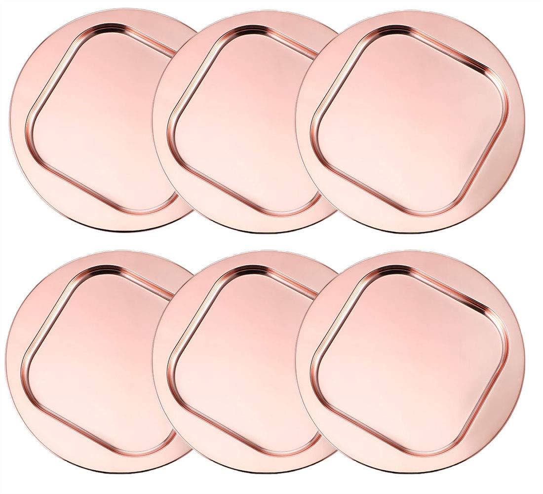 Oncefirst 6-Piece Stainless Steel Round Charger Plates Set - 11.8 Inch Rose Gold Metal Service Plates for Weddings, Banquets, Formal Dinners & Special Events - Elegant Table Setting for Holiday Parties, Anniversary Celebrations & Fine Dining