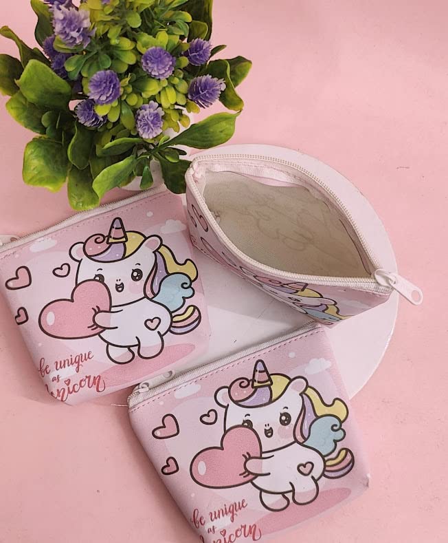 Unicorn Coin Pouch for Girls (3 Pack) - Kids Wallet for Loose Change, Keys & Small Items - Cute Cartoon Pouch for Birthday Party Favors, Kanjak Gifts & Everyday Use