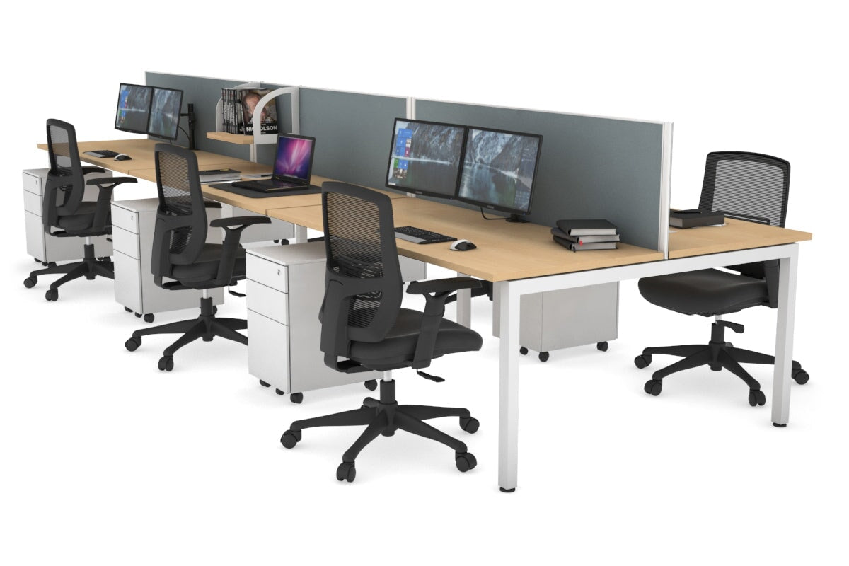 Quadro Square Legs 6-Person Office Workstation Desk [1600L x 700W] - Perfect for Team Collaboration & Open Office Spaces
