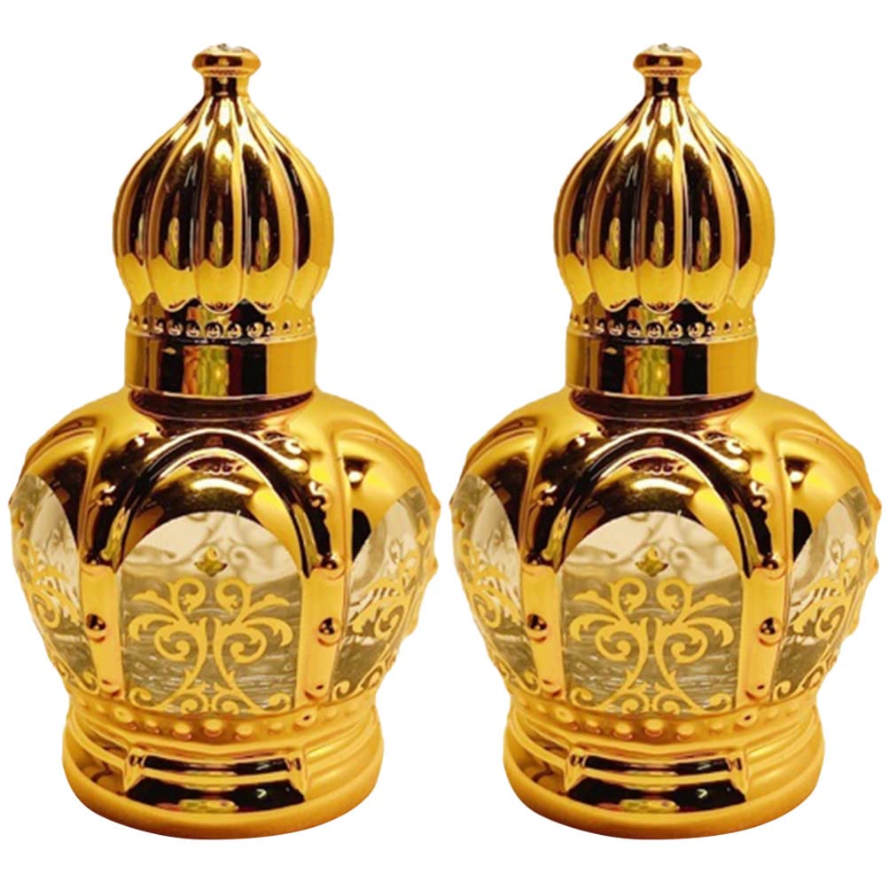 2 Pack Empty Refillable Essential Oil Roller Bottles - Vintage Arabic Crystal Glass Roller Bottles for Perfume & Aromatherapy | Perfect for DIY Essential Oils, Travel & Gift Sets