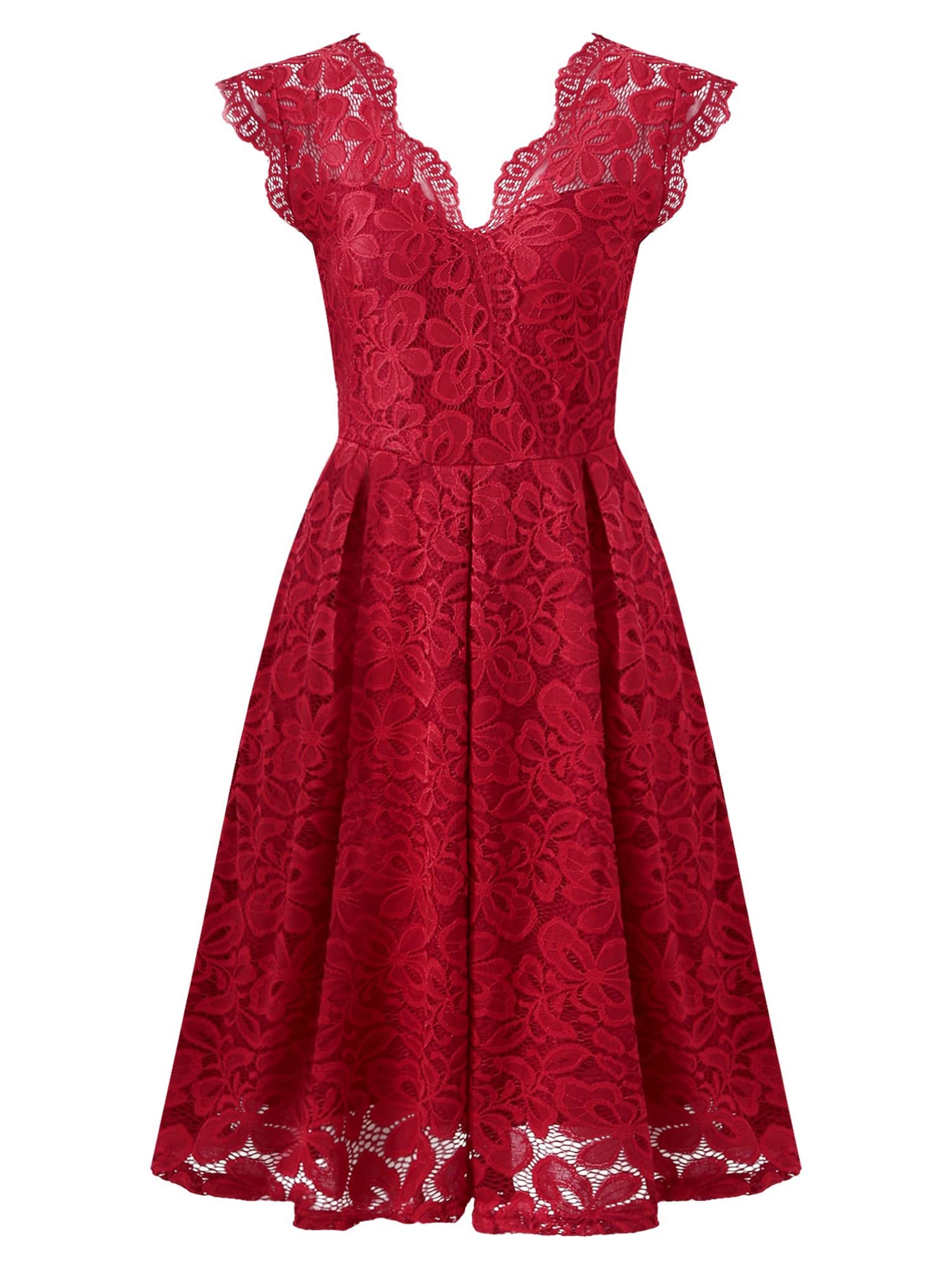 YOOJIA Women's Lace V-Neck Sleeveless Cocktail Dress - Knee Length Swing Dress for Wedding Guest, Party, Evening & Special Occasions