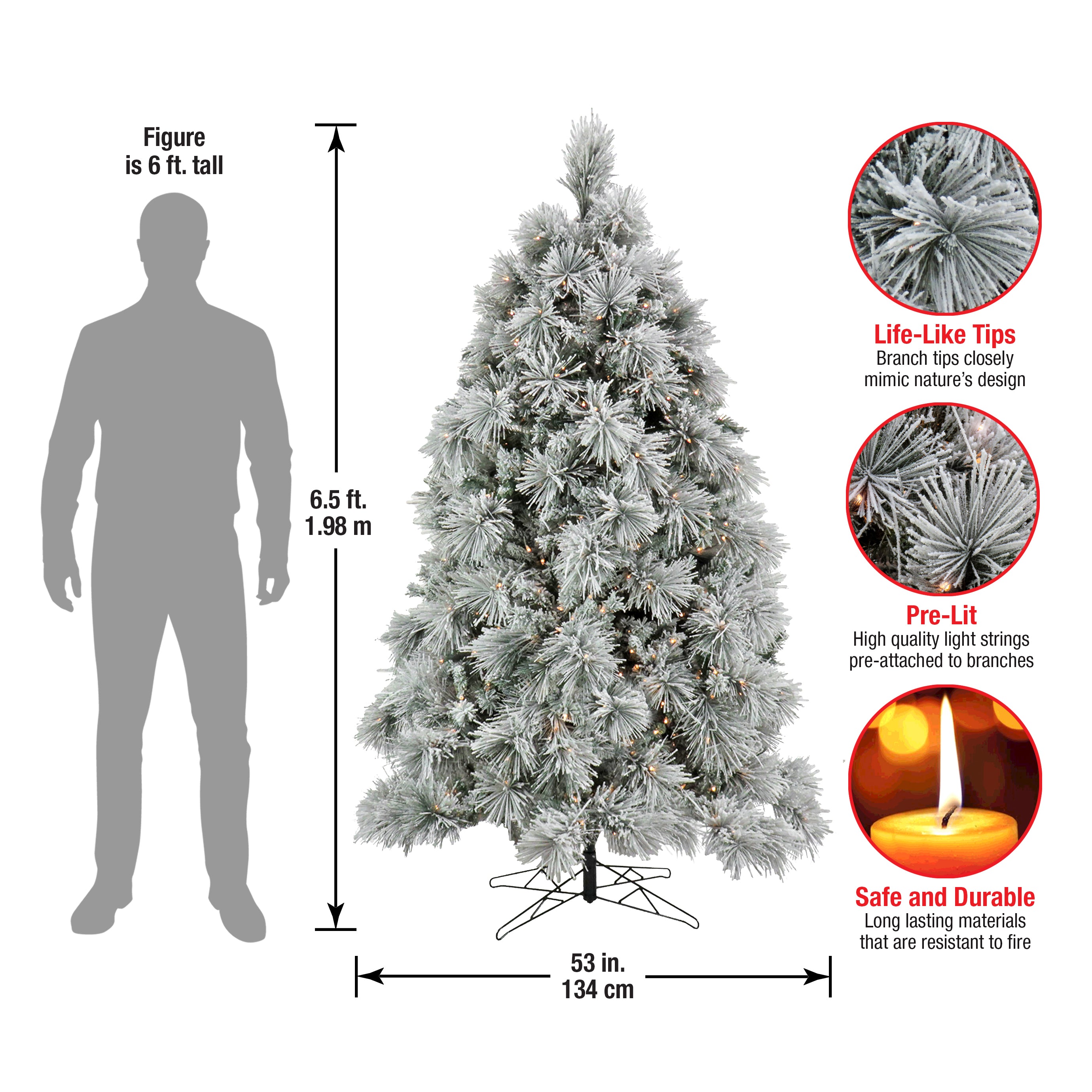 6.5 ft Pre-Lit Flocked Bavarian Pine Christmas Tree - Perfect for Home, Office & Holiday Decorations