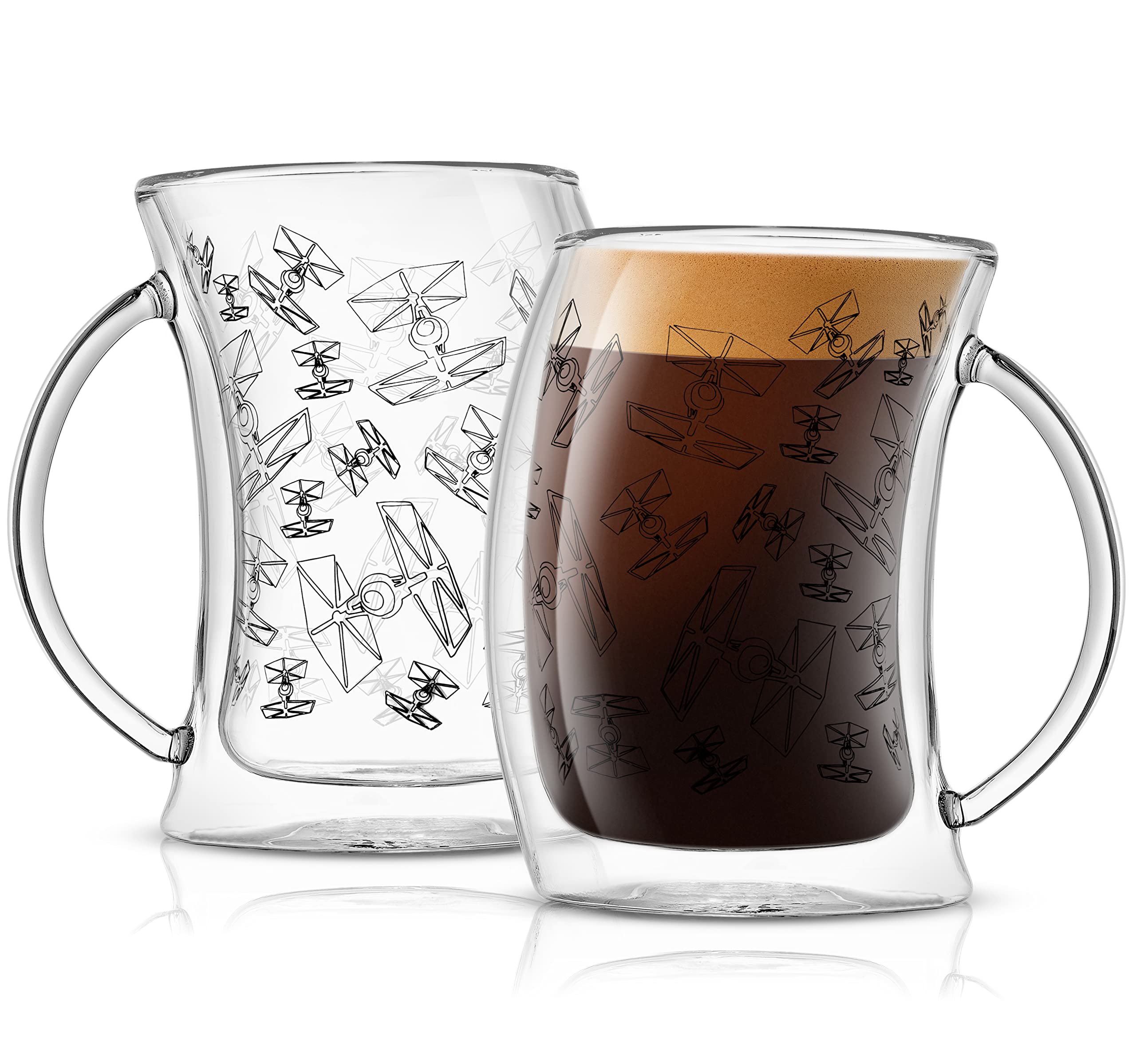 JoyJolt TIE Fighter Insulated Coffee Mug Set - 2oz Double Wall Borosilicate Glass Cups for Espresso, Tea & Hot Chocolate - Star Wars Themed Drinkware for Home, Office & Gifts