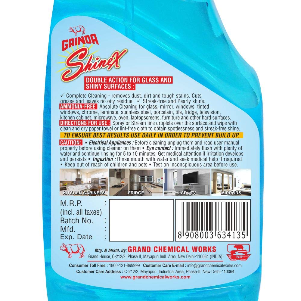 Gainda ShineX Glass & Surface Cleaner Spray - 500ml Streak-Free Formula for Mirrors, Windows, Appliances | Ideal for Home, Office & Commercial Cleaning