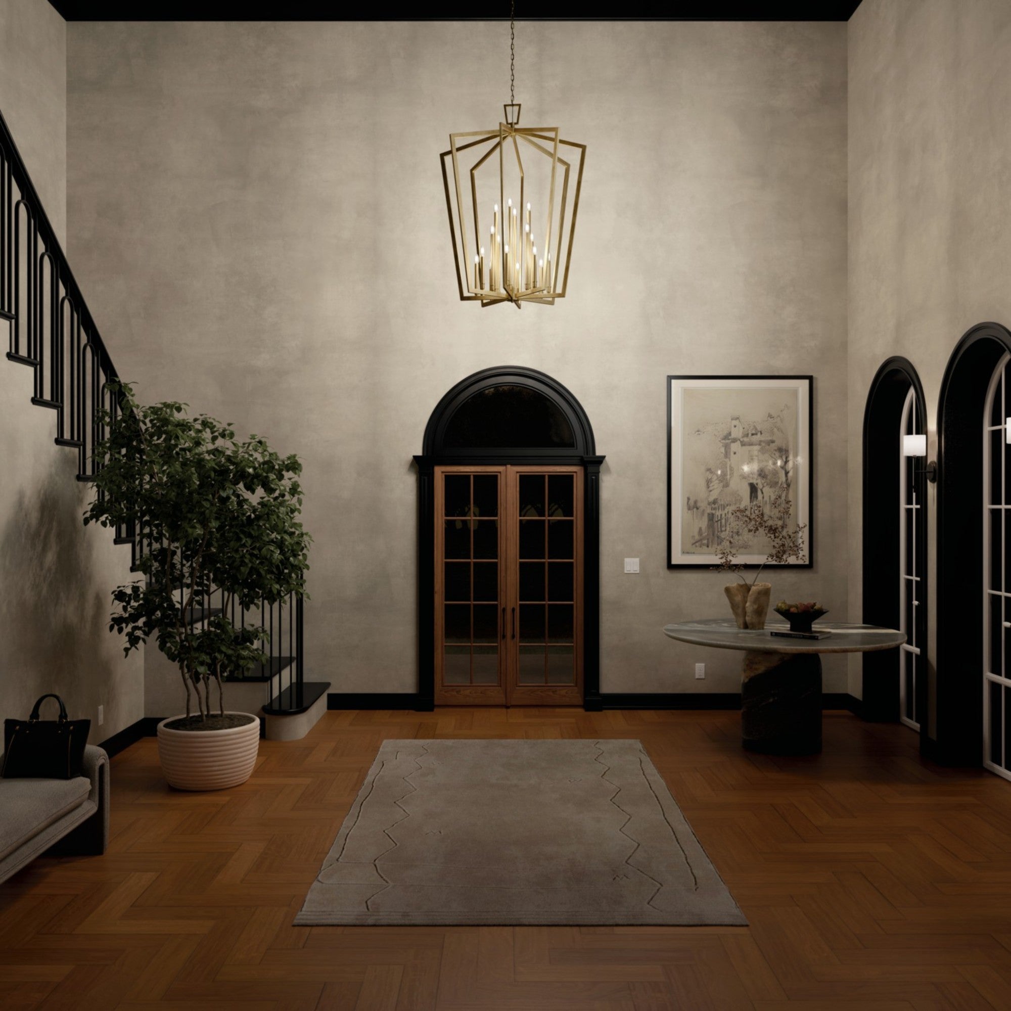 Abbotswell 37-Inch 16-Light Chandelier with Natural Brass Finish - Elegant Dining Room Lighting for Home Decor & Farmhouse Style Interiors