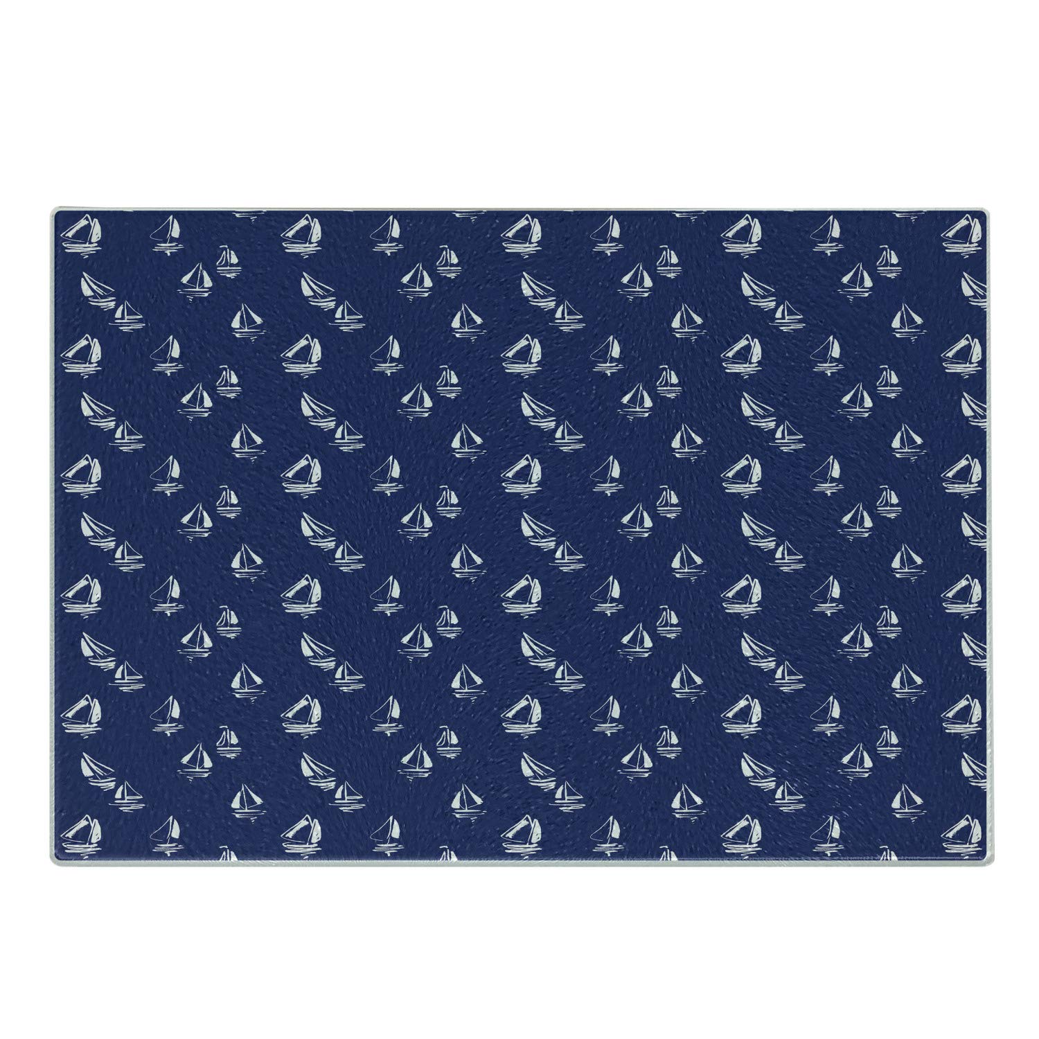 Ambesonne Navy Blue Tempered Glass Cutting Board - Hand Drawn Sailing Yacht Silhouettes, Ocean Travel Regatta Race Theme - Decorative Serving Board for Kitchen, Charcuterie & Cheese Platter - Small Size Dark Blue White Design - Perfect for Gifts & Entertaining