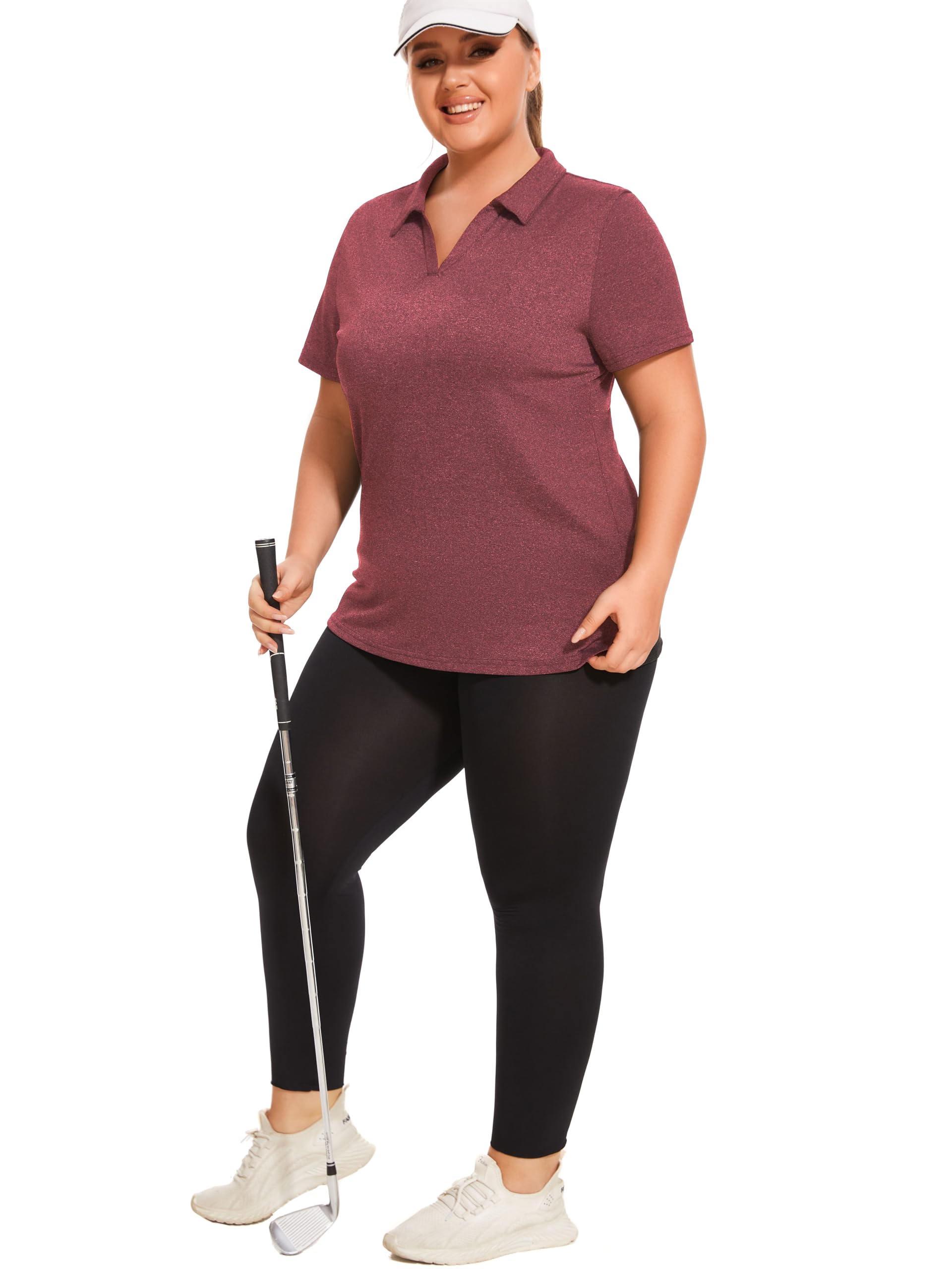 **Plus Size Polo Shirts for Women - Short Sleeve V-Neck Golf & Tennis Shirts - Loose Fit Quick-Dry Workout Tops for Casual, Sports & Outdoor Activities**