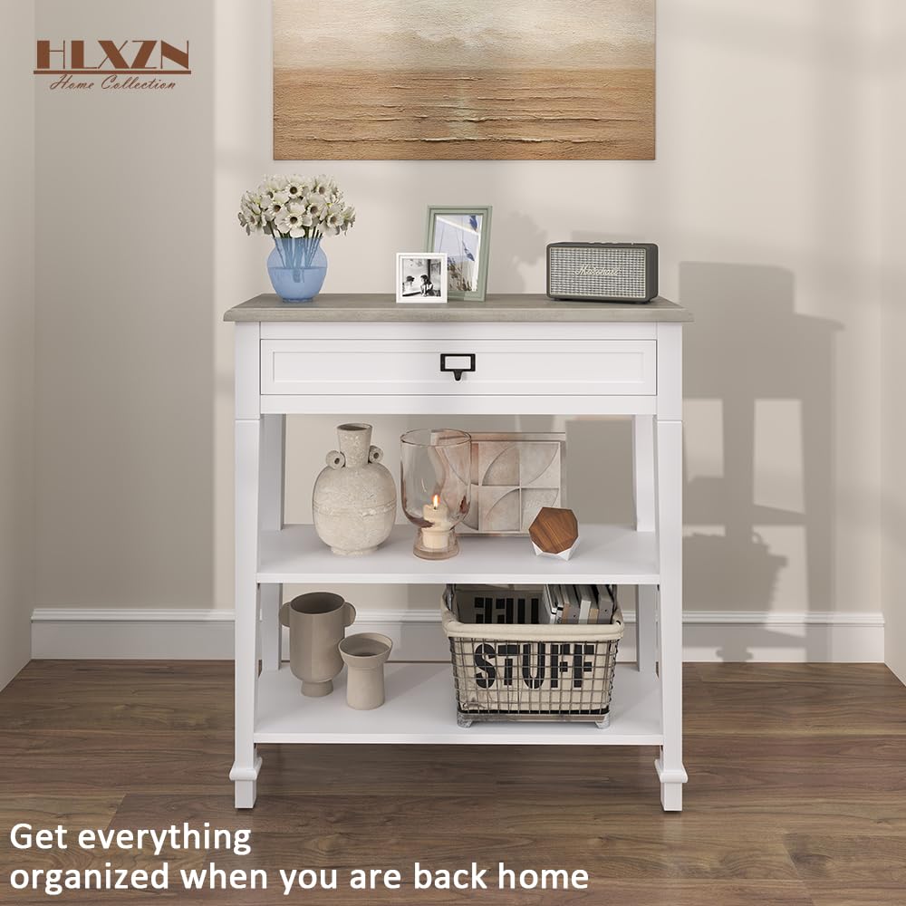 30 Inch Narrow Console Table with Drawer & Bottom Shelf - Entryway, Living Room, Hallway Furniture - Perfect for Small Spaces & Home Decor (White)