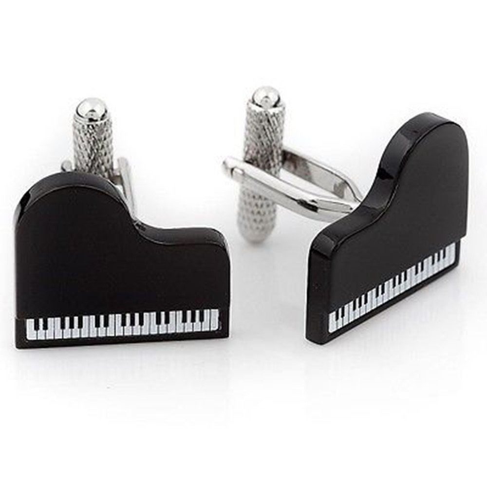 Elegant Black Piano Shaped Cufflinks for Men - Classic Music Theme Gift Set with Storage Box & Cleaner - Perfect for Weddings, Formal Events & Music Lovers