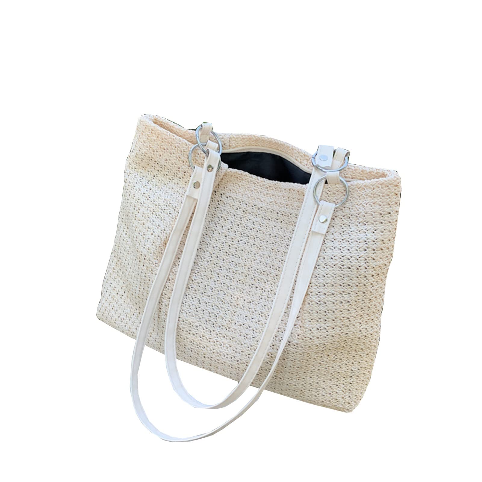 XXLFQSG Women's Hand-Woven Rattan Shoulder Bag - Off-White Straw Beach Tote Purse for Women | Perfect for Summer Outings, Beach Vacations & Boho Fashion Accessories
