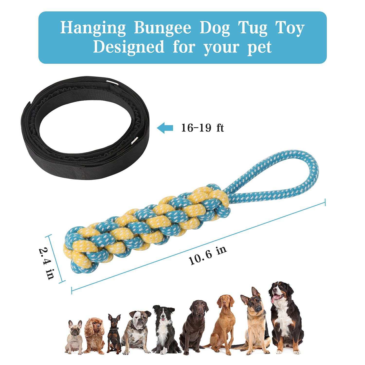 Durable Bungee Hanging Dog Toy for Outdoor Play - Interactive Tug of War Rope Chew Toy for Pitbull, Puppy & All Size Dogs (Small, Medium, Large) - Perfect for Backyard Exercise, Solo Play & Boredom Relief