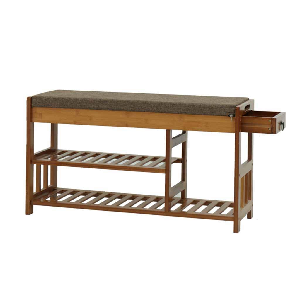 2-Tier Bamboo Shoe Rack Bench with Cushion & Storage Drawer - Multifunctional Entryway Organizer, Bedroom Stool & Corridor Shelf - Perfect for Small Space Organization, Shoe Storage & Seating Solution