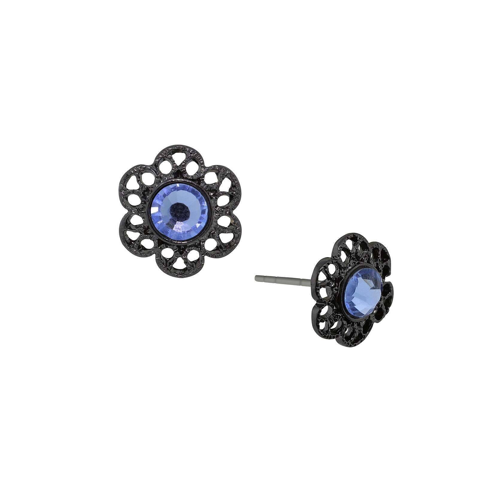 1928 Jewelry Light Sapphire Blue Flower Stud Earrings for Women - Vintage Floral Earrings for Everyday Wear & Special Occasions