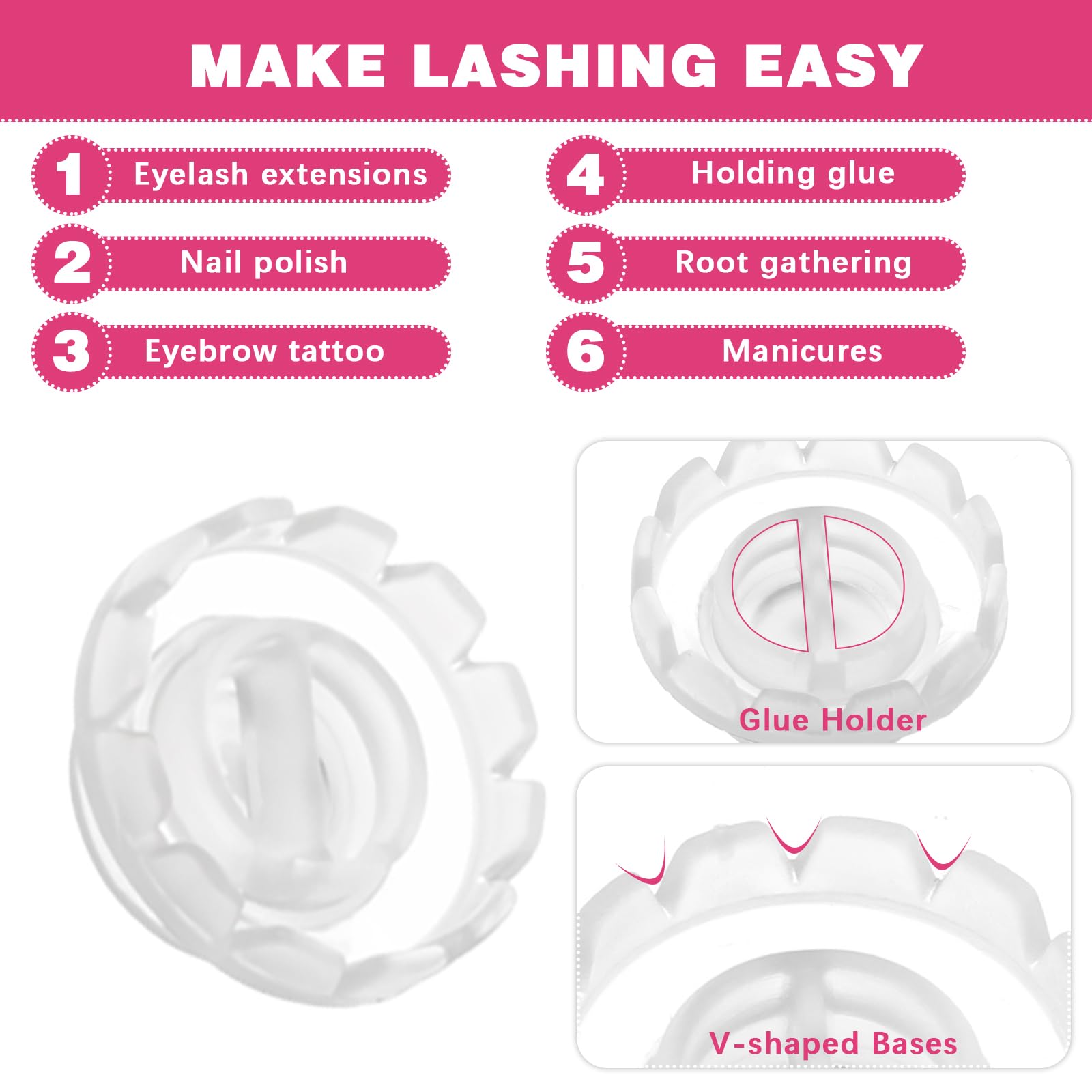 200Pcs Lash Glue Holder for Eyelash Extensions - Blossom Ring Cup with 2 Rolls Glue Point - Perfect for Volume Lashes, Lash Fan Making, Nail Art & DIY Beauty - Ideal for Professional Lash Technicians & Home Use