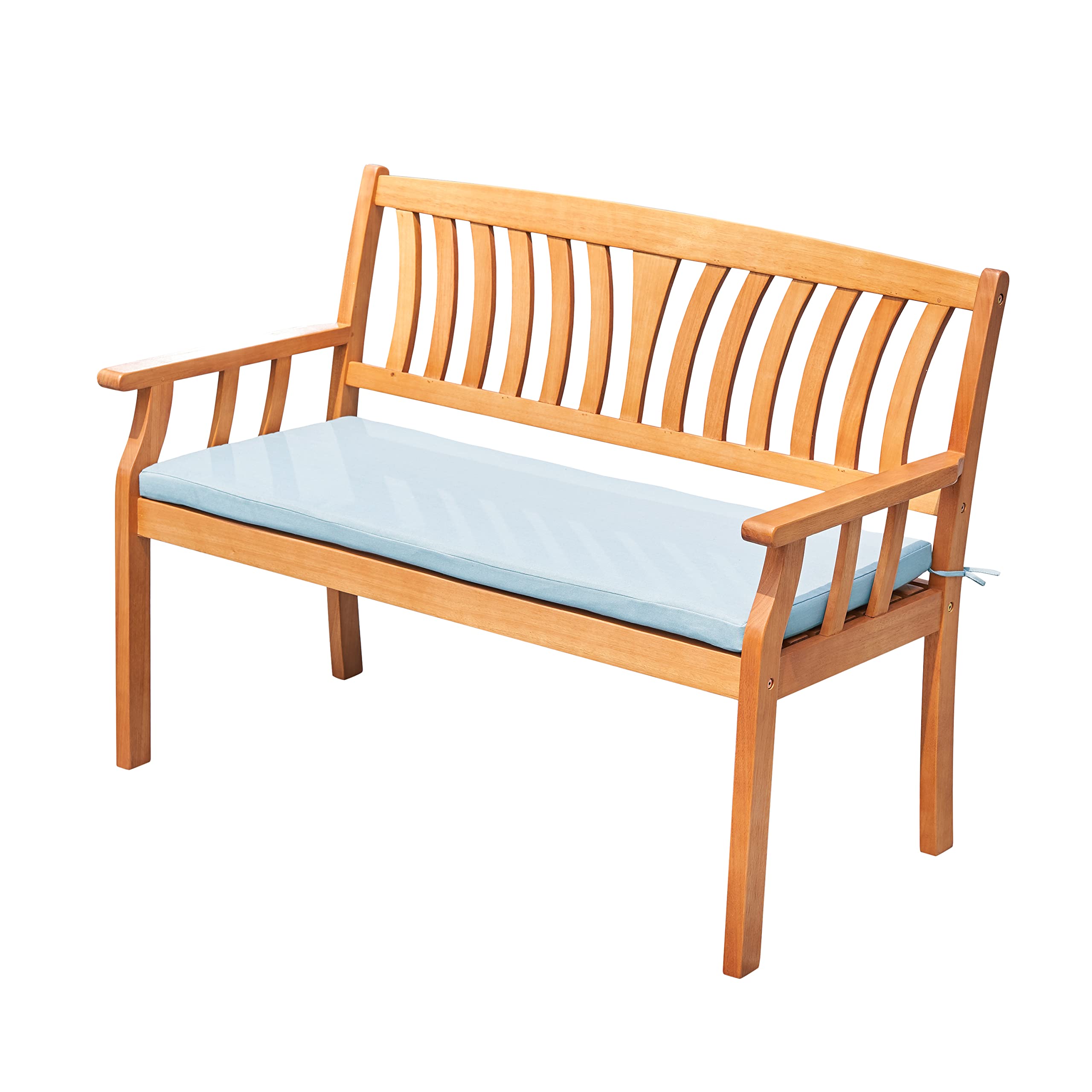 VIFAH V1963 4ft Outdoor Wooden Bench - Natural Eucalyptus Wood Patio Love Seat with Armrests & Backrest - Perfect for 2-Person Seating in Garden, Backyard, Poolside, Deck or Outdoor Living Spaces